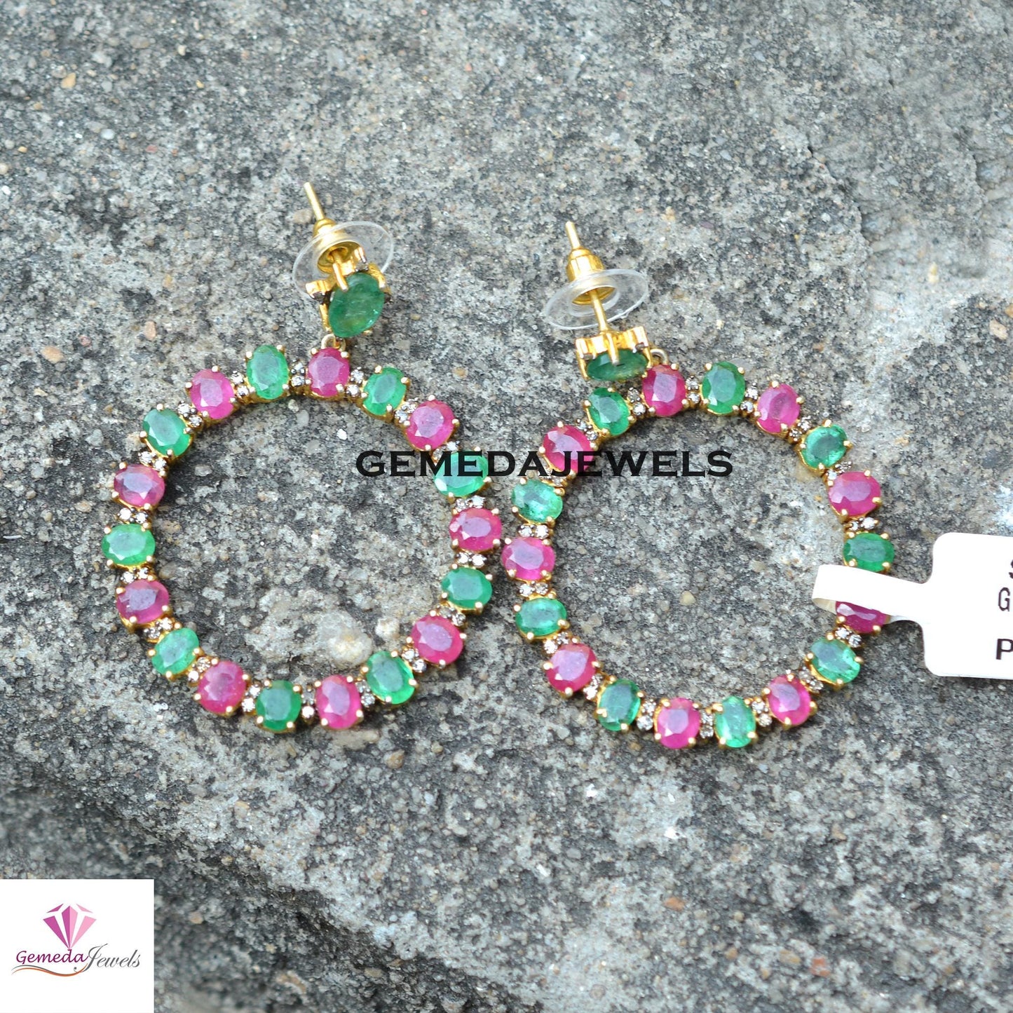 Sale!! Natural Emerald Gemstone Earrings, Ruby 925 Silver Earring Jewelry, Pave Diamond Earrings, Gold Vermeil Jewelry, Women's Jewelry