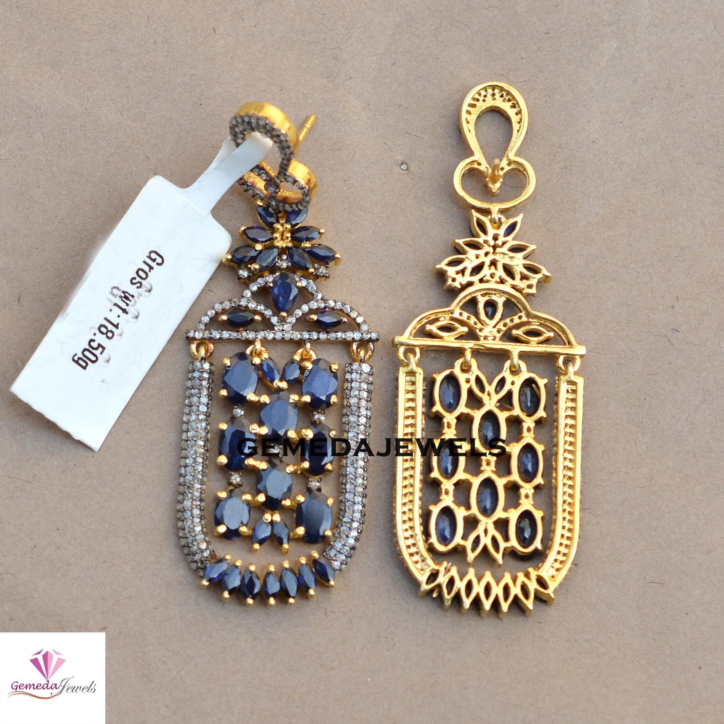 Sale!! Dazzling Blue Sapphire Earrings, Pave Diamond Earrings, 925 Silver Earring, 14k Gold Vermeil Jewelry, Designer Earrings Jewelry, Gift