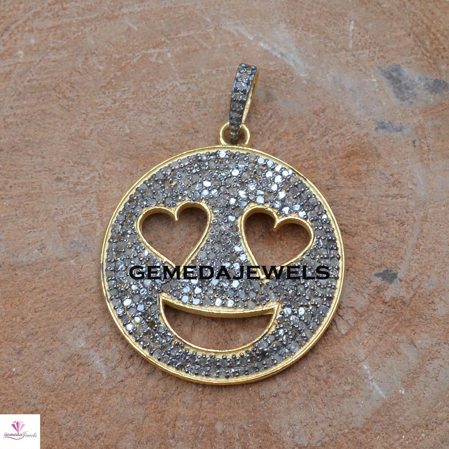 Pave Diamond Pendant, Smiley Silver Pendant, 925 Silver Jewelry, Gold Vermeil Pendant, Silver Diamond Pendant, 16" Chain Necklace, Gifts