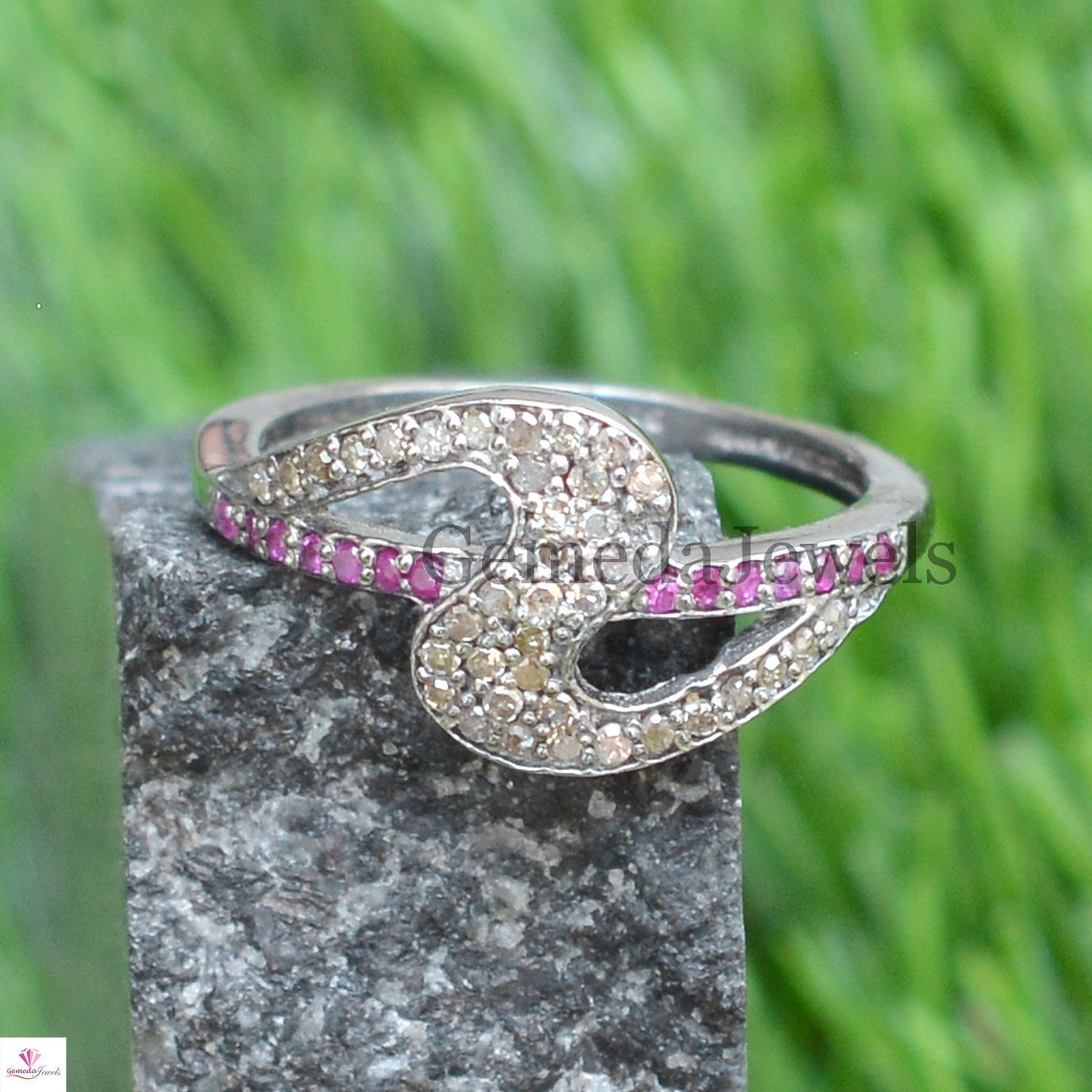 Pave Diamond Ring, Ruby Gemstone Ring, Solid 925 Jewelry, Gemstone Ring Jewelry, Statement Ring, Wedding Band Ring, Criss Cross Ring, Gifts