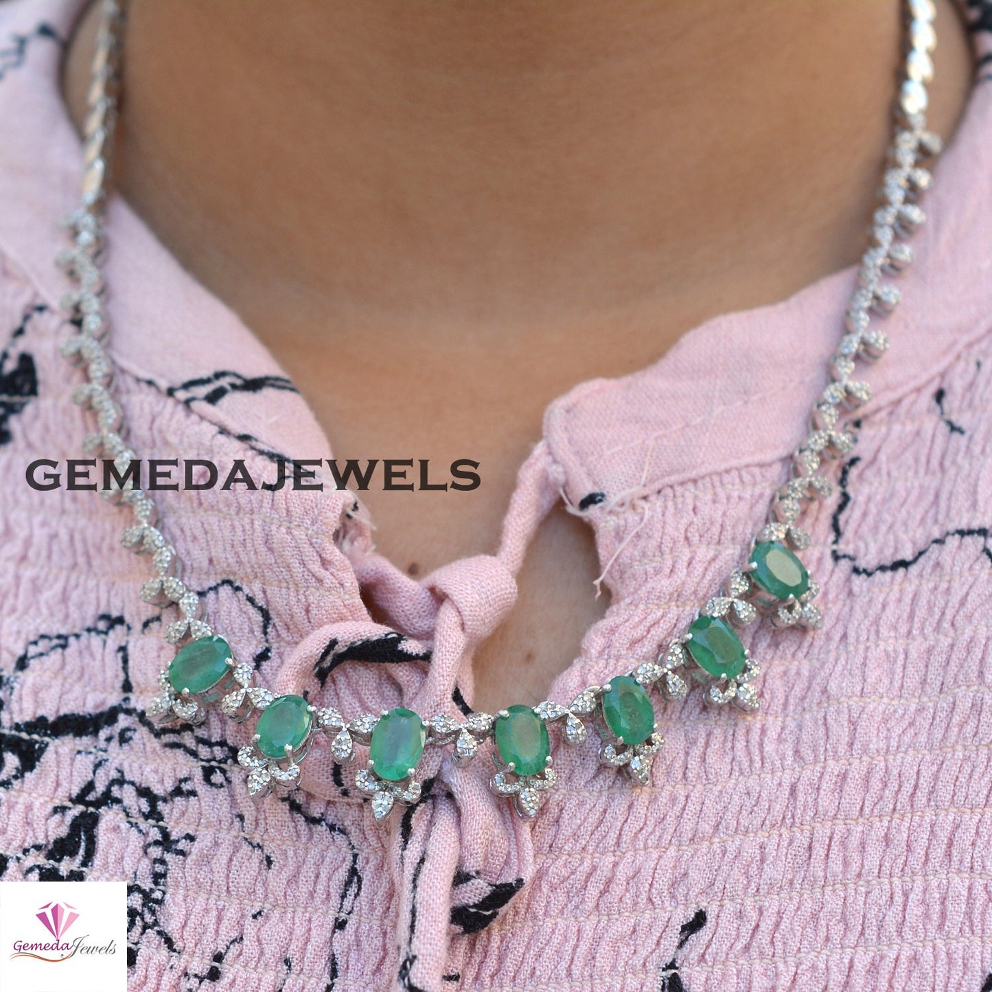 Beautiful Emerald Necklace, Pave Diamond Jewelry, Emerald Necklace Earrings Jewelry Set, 925 Silver Jewelry, 18" Necklace Earrings Set, Gift