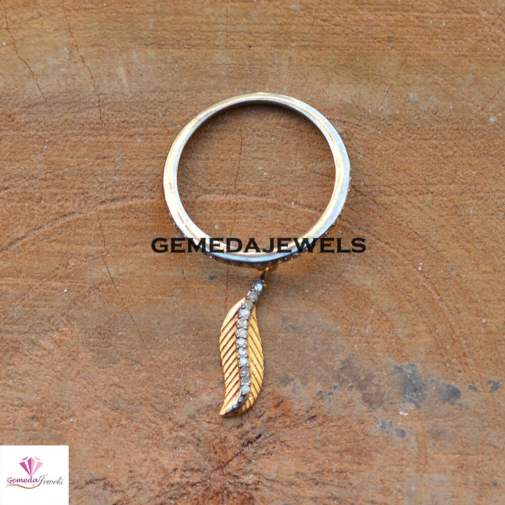 Pave Diamond Band Ring, 14k Gold Plated Leaf Connector Ring, 925 Sterling Silver Jewelry, Leaf Band Ring Jewelry, Diamond JEWELLERY, Gift
