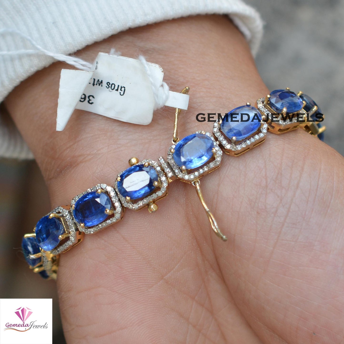 Sparkling Sapphire Bracelet, Solid 925 Silver Jewelry, Pave Diamond Bracelet, Gold Plated Jewelry, Gemstone Bracelet Jewelry, Gift For Her