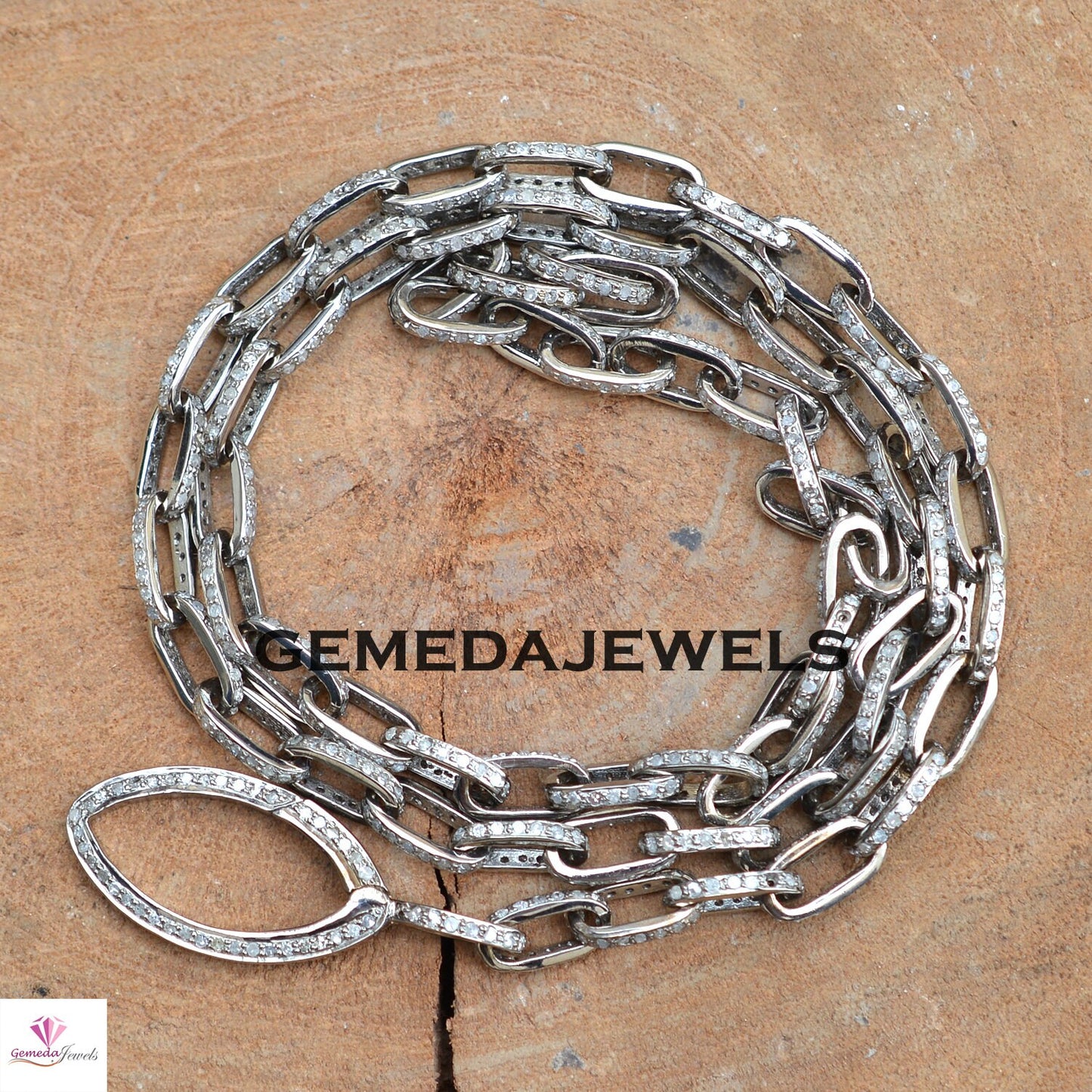 Sale Real Pave Diamond Link Chain Necklace, Solid 925 Silver Necklace, Diamond Silver Jewelry, 24" Long Necklace Chain, Unisex Jewelry, Gift