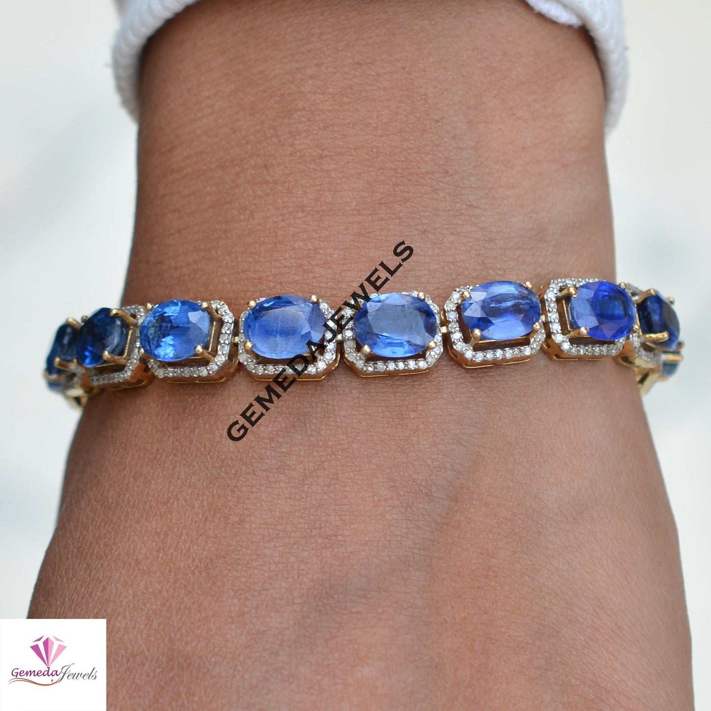 Sparkling Sapphire Bracelet, Solid 925 Silver Jewelry, Pave Diamond Bracelet, Gold Plated Jewelry, Gemstone Bracelet Jewelry, Gift For Her