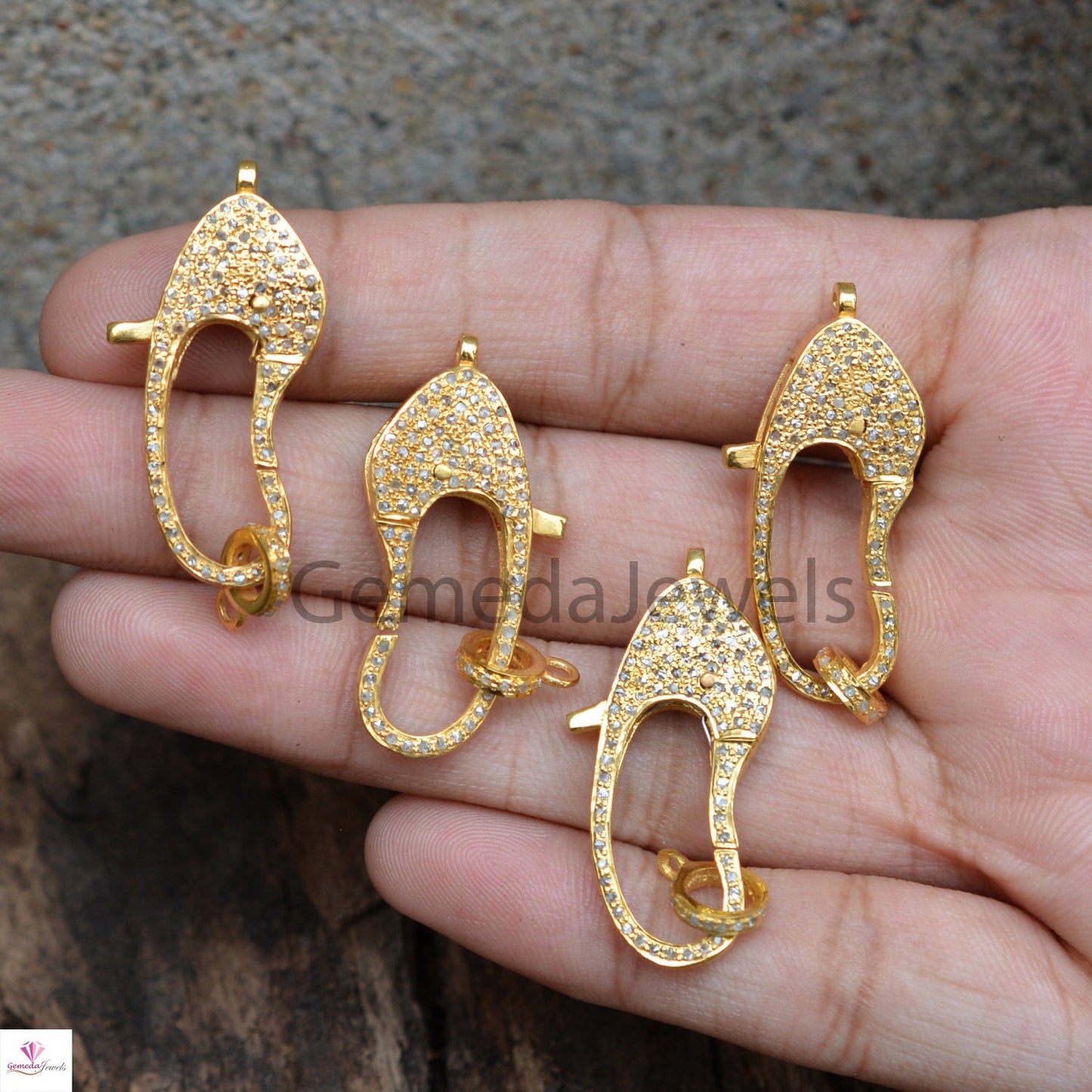 Both Side Pave Diamond Lobster Clasp, 925 Silver Finding, Gold Plated Finding, Diamond Claw Clasp, Jewelry Making Finding, Carabiner Lock