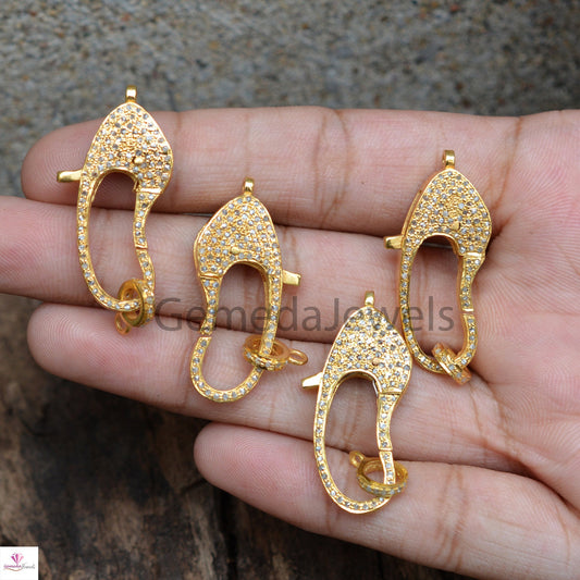 Both Side Pave Diamond Lobster Clasp, 925 Silver Finding, Gold Plated Finding, Diamond Claw Clasp, Jewelry Making Finding, Carabiner Lock