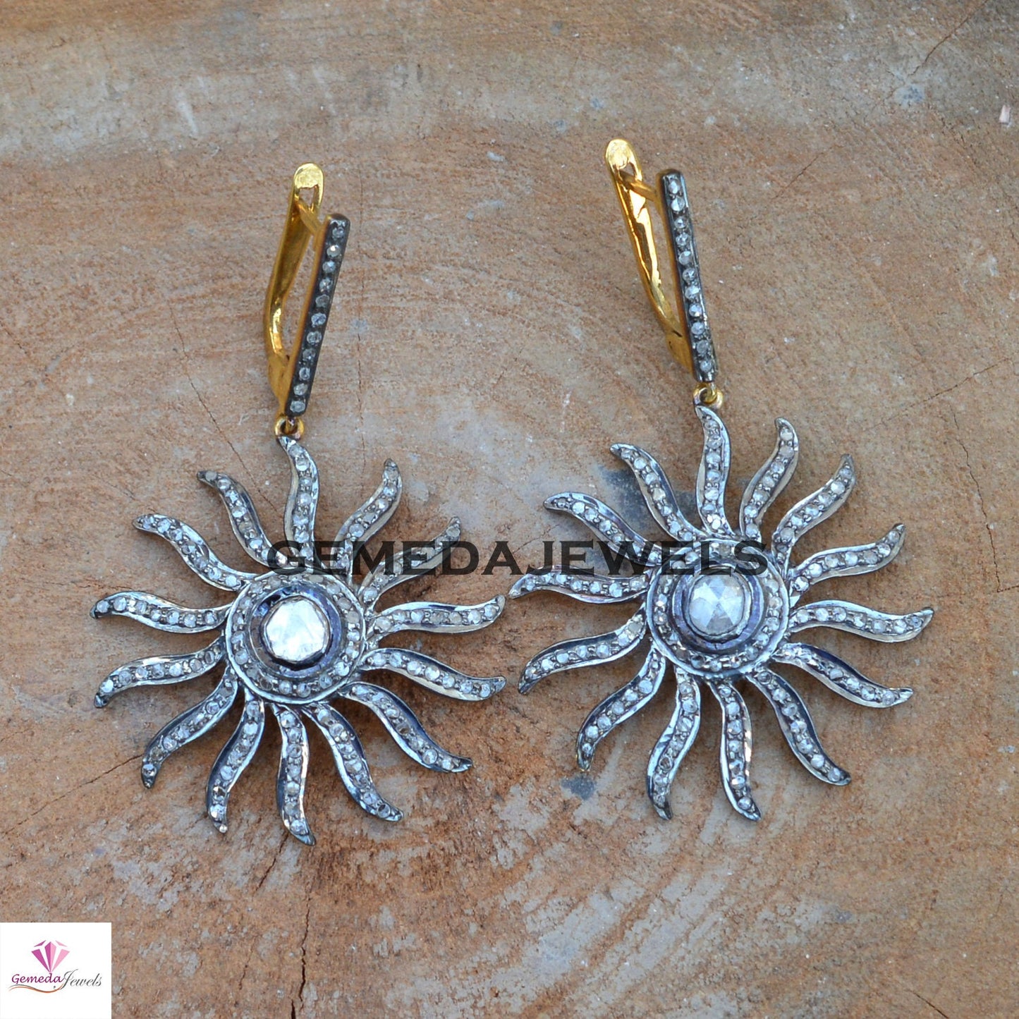 Polki Diamond Sun Earrings, 925 Silver Sun Jewelry, Gold Vermeil Earrings, Pave Diamond Earrings, Diamond Silver Jewelry, Valentine's Gift