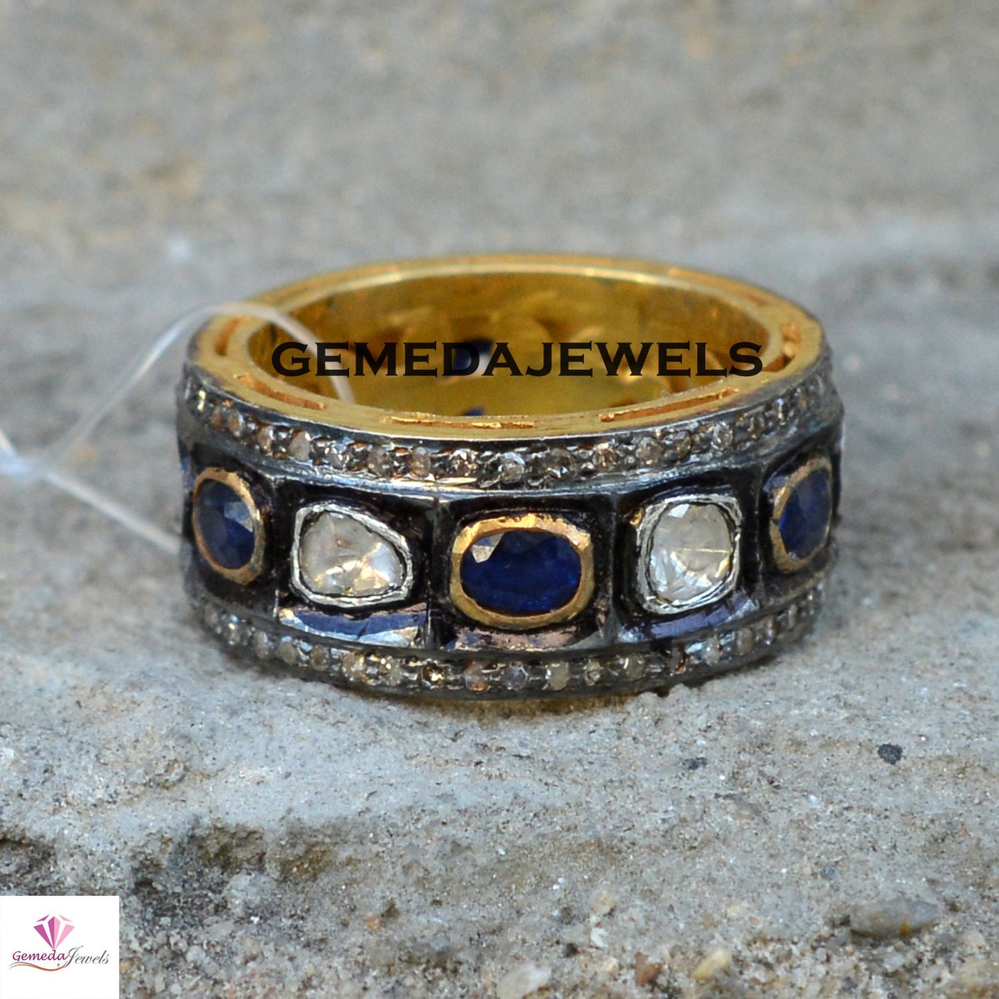 Polki Diamond Band Ring, Sapphire Silver Ring, 925 Silver Jewelry, Gold Plated Band Ring, Eternity Band Ring, Pave Diamond Jewelry, Gifts
