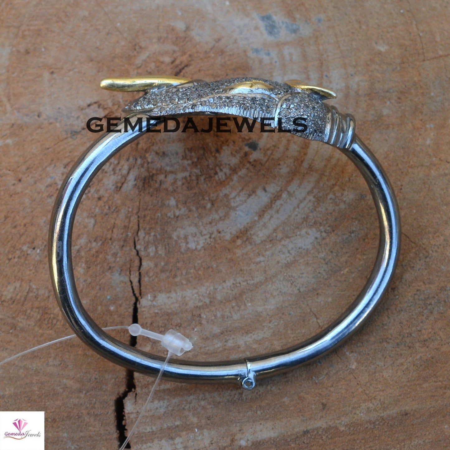 Elephant Bangle Jewelry, Pave Diamond Bangle Bracelet, Adjustable Bangle Jewelry, 925 Silver Bangle, Victorian Bangle, Diamond Leaf Bangle