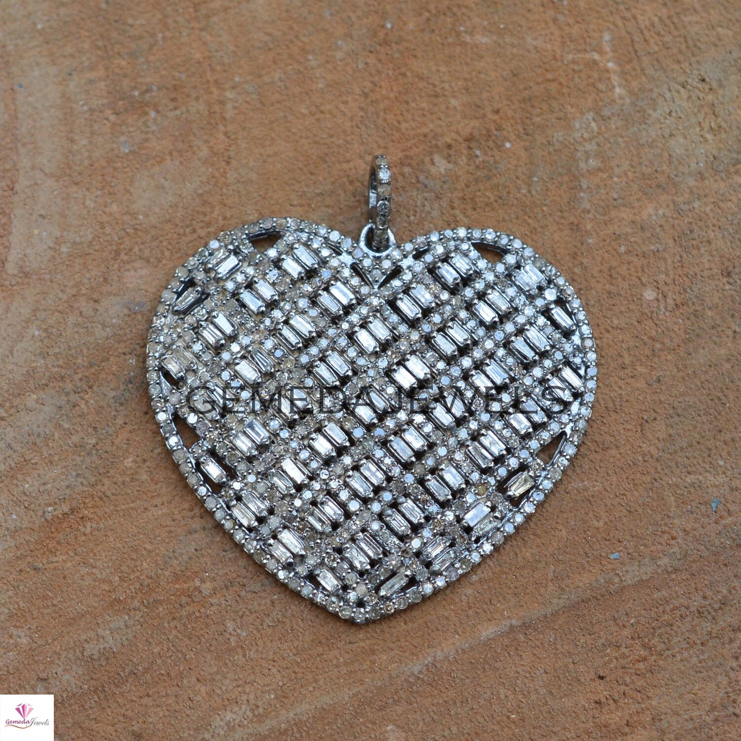 Diamond Heart Pendant, 925 Silver Jewelry, Pave Diamond Pendant, Silver Heart Pendant, Baguette Diamond Pendant, 16" Chain Necklace, Gifts