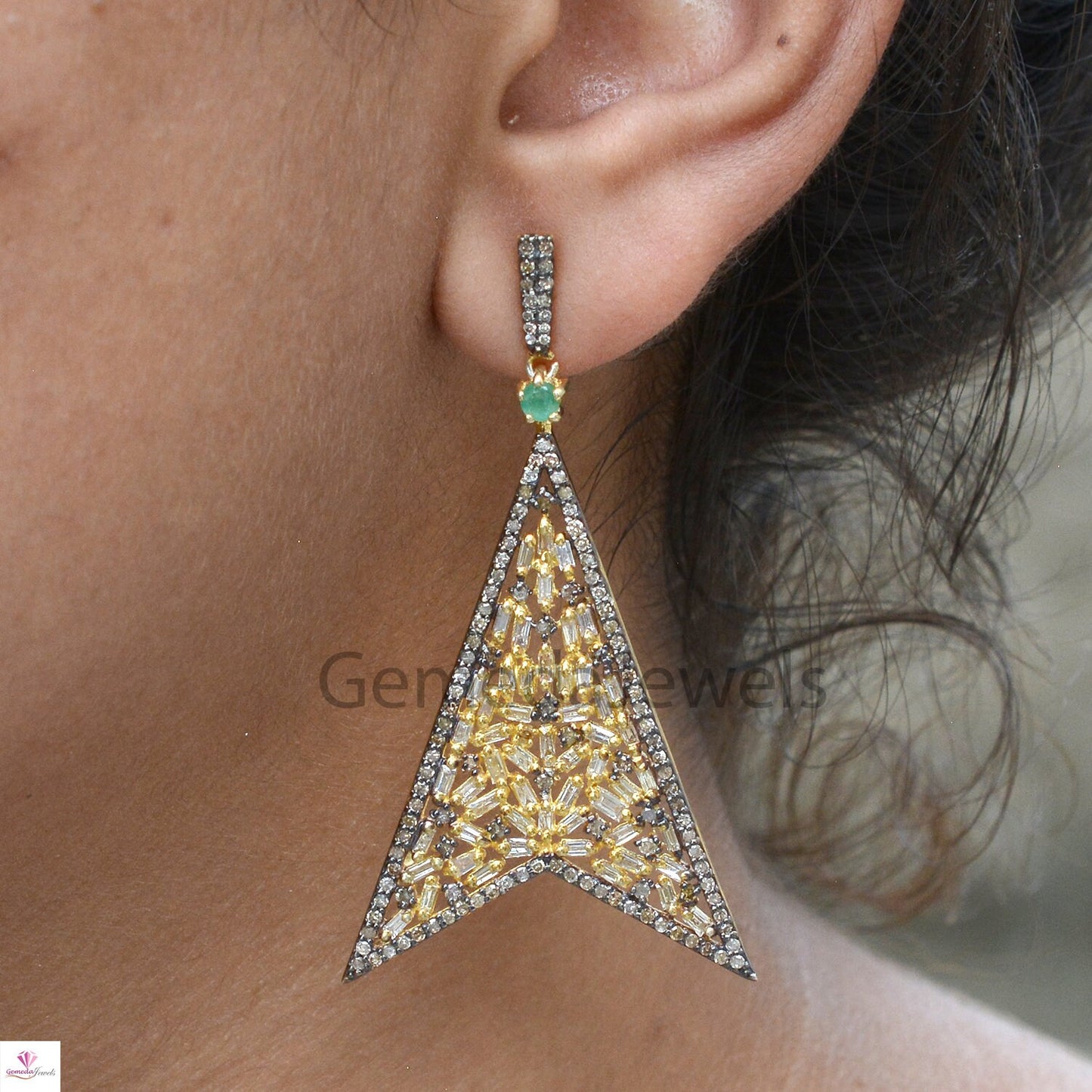 Sale! Baguette Diamond Earrings, Pave Diamond Jewelry, Emerald Gemstone Earring, 14K Gold Vermeil Earrings, 925 Silver Jewelry, Gift For her