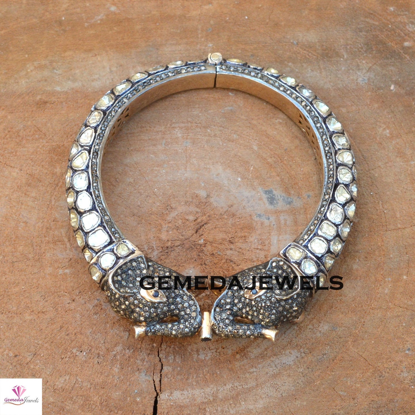 Polki Diamond Bangle, Victorian Silver Bangle, Elephant Bangle Jewelry, Bangle Bracelet Jewelry, 925 Silver Jewelry, Pave Diamond Bangle