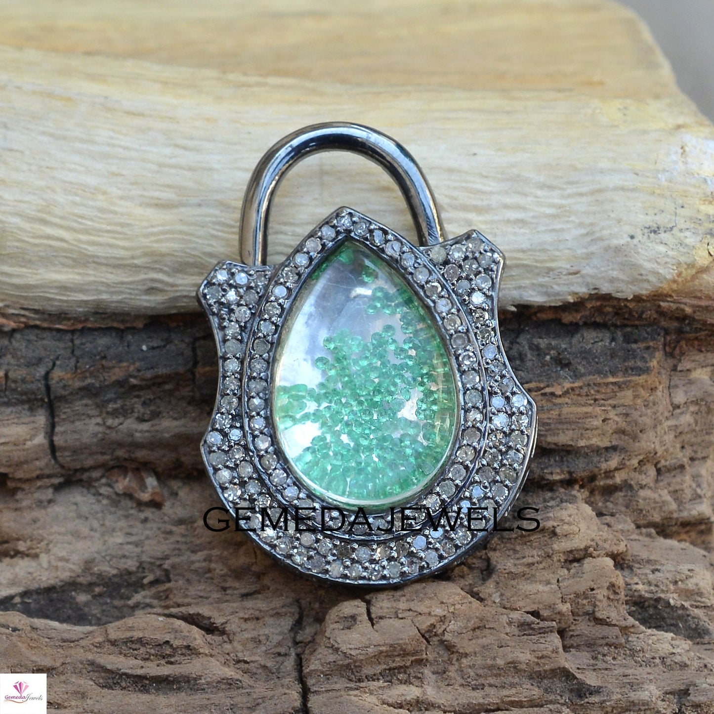 Pave Diamond Padlock Pendant, Sterling Silver Jewelry, Diamond Shaker Pendant, Crystal Pendant Necklace, 16" Silver Lin Chain, Gift For her