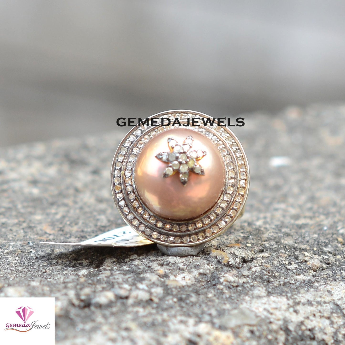 Sale Charming Pearl Gemstone Ring, 14k Gold Vermeil Jewelry, 925 Silver Ring, Pave Diamond Star Ring Jewelry, Handmade Jewelry, Gift For Her