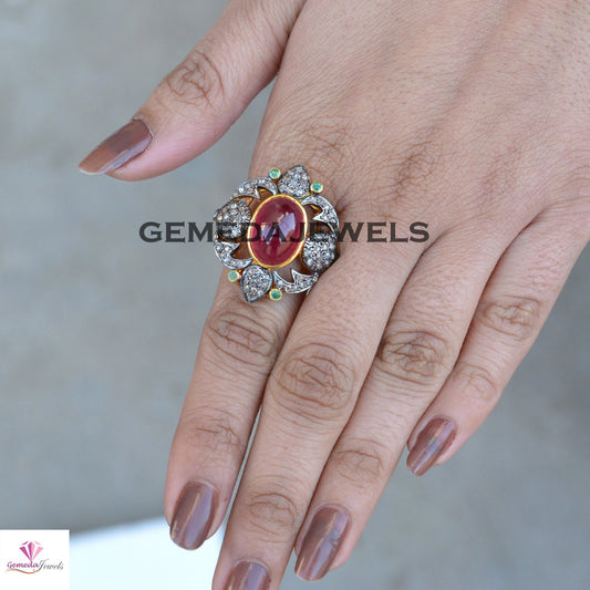 Ruby Gemstone Ring, Gold Filled Ring Jewelry, 925 Sterling Silver Ring, Gemstone Silver Jewelry, Pave Diamond Ring, Valentine's Day Gifts