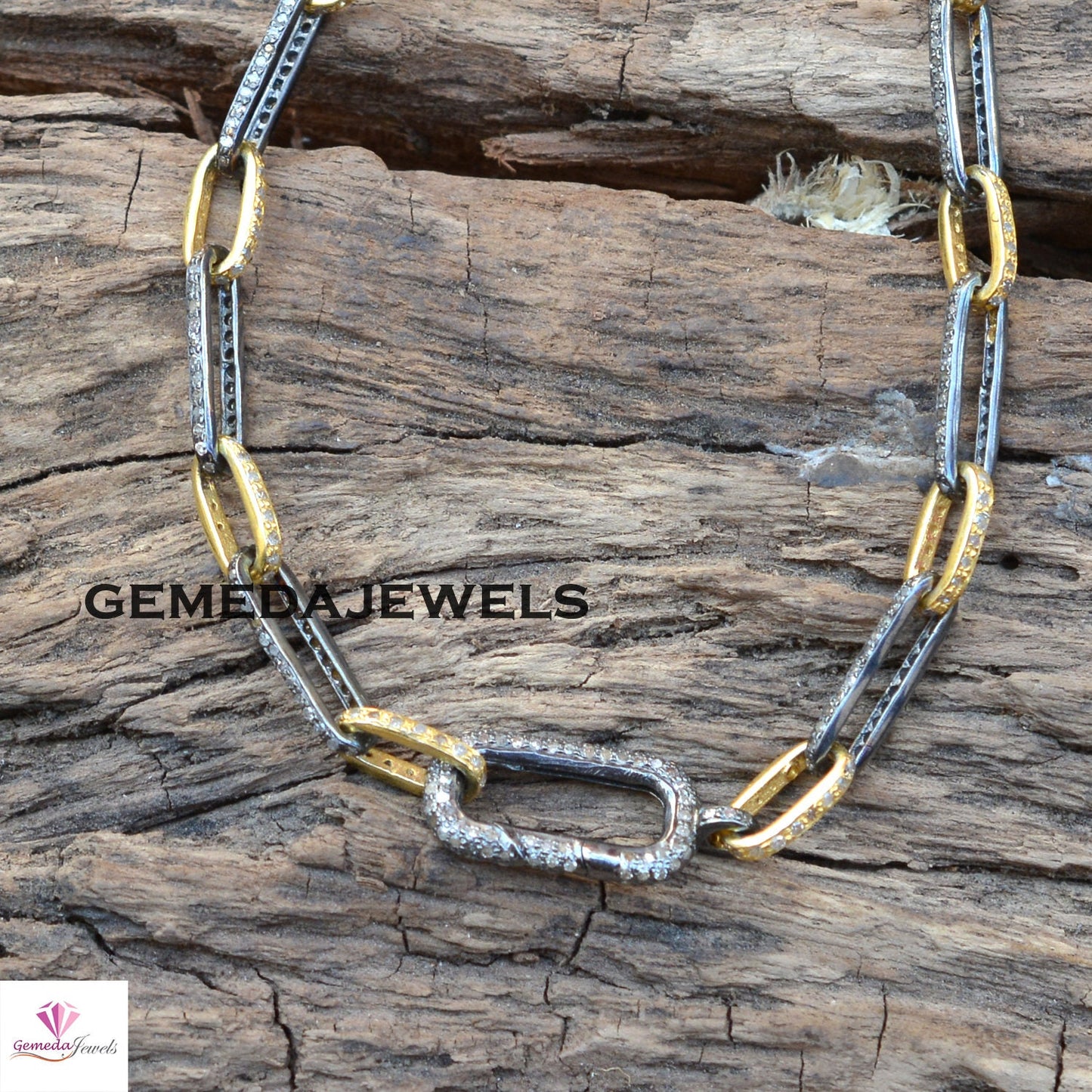 7.85 cts Pave Diamond Chain, 925 Silver Jewelry, Paperclip Link Chain Necklace, Diamond Silver Jewelry, 20" Link Chain, Lobster Claw Lock