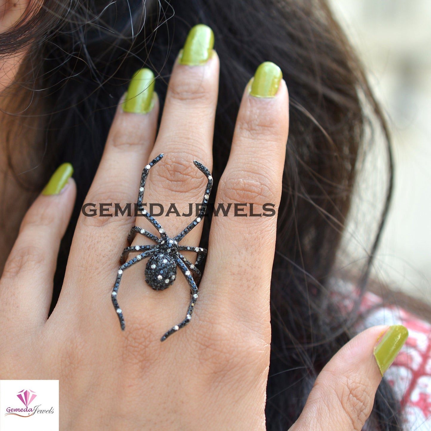 Black Spinel Spider Ring, Pave Diamond Ring, Black Rhodium Silver Ring, 925 Sterling Silver Ring, Women's Ring Jewelry, Gemstone Spider Ring