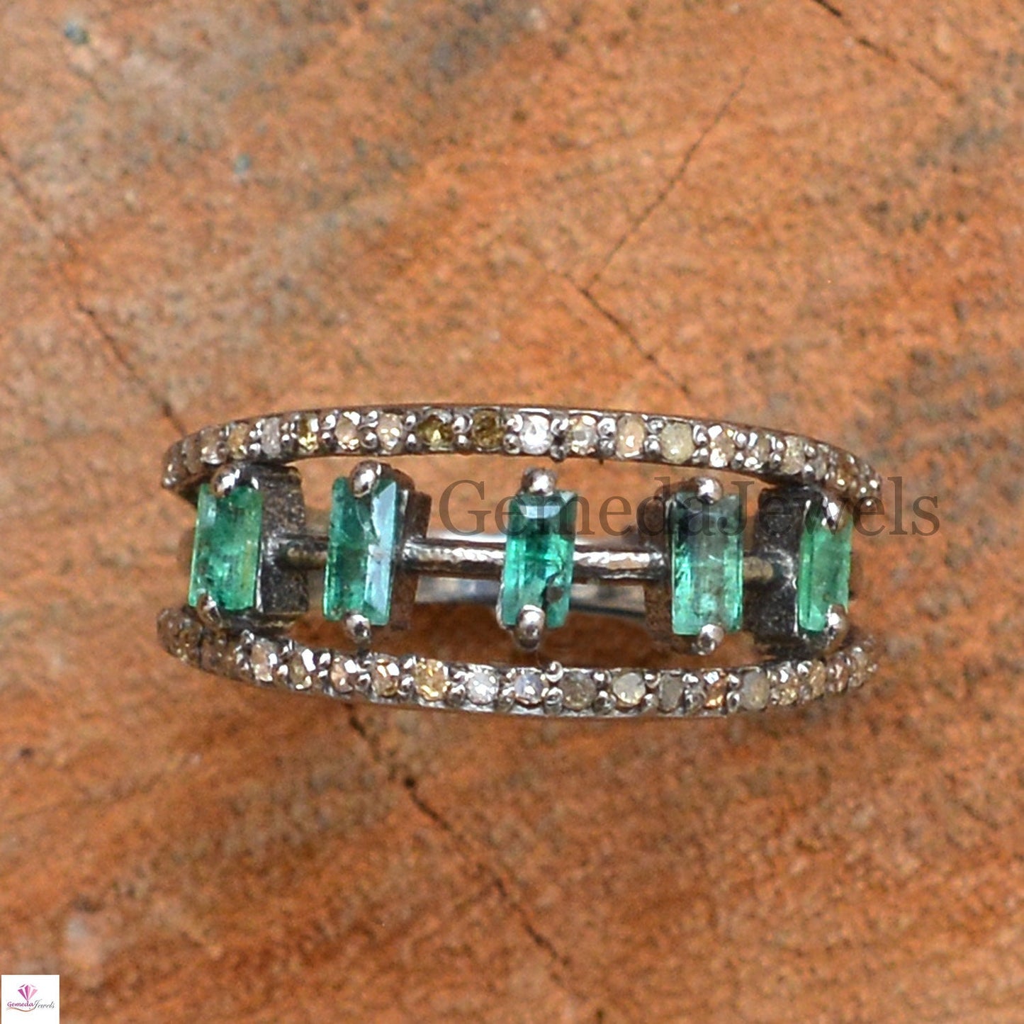 Sale!! Real Pave Diamond Ring, Solid 925 Silver Rhodium Plated  Jewelry, Green Emerald Silver Ring Jewelry, Engagement Ring, Jewelry For Her