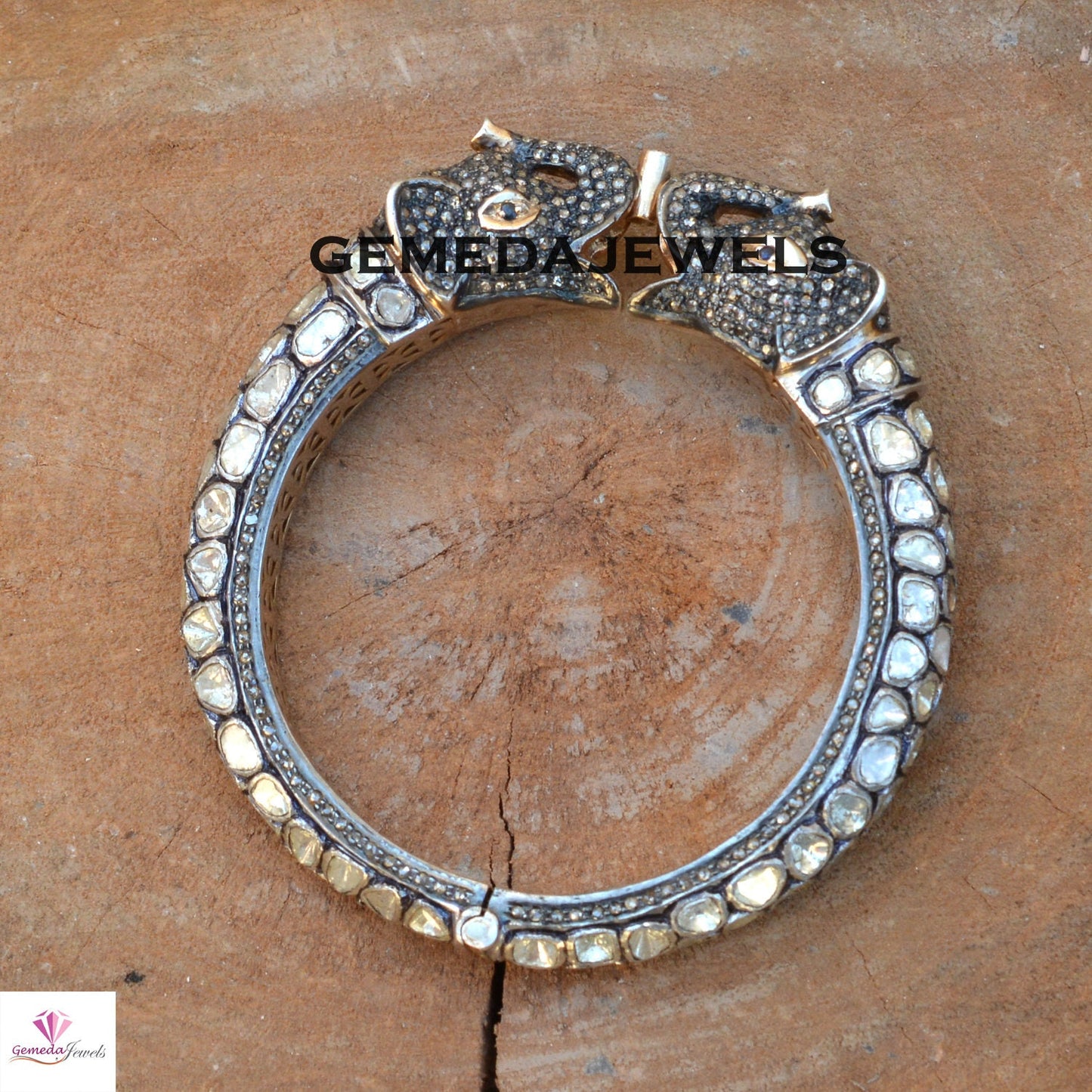 Polki Diamond Bangle, Victorian Silver Bangle, Elephant Bangle Jewelry, Bangle Bracelet Jewelry, 925 Silver Jewelry, Pave Diamond Bangle