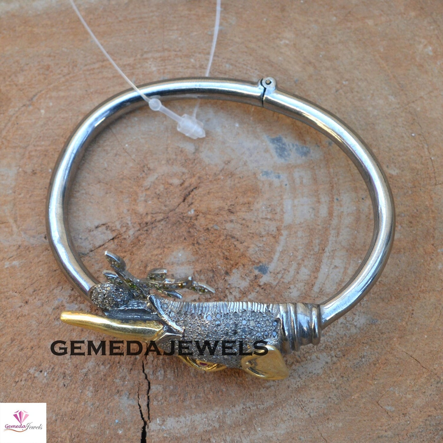 Elephant Bangle Jewelry, Pave Diamond Bangle Bracelet, Adjustable Bangle Jewelry, 925 Silver Bangle, Victorian Bangle, Diamond Leaf Bangle