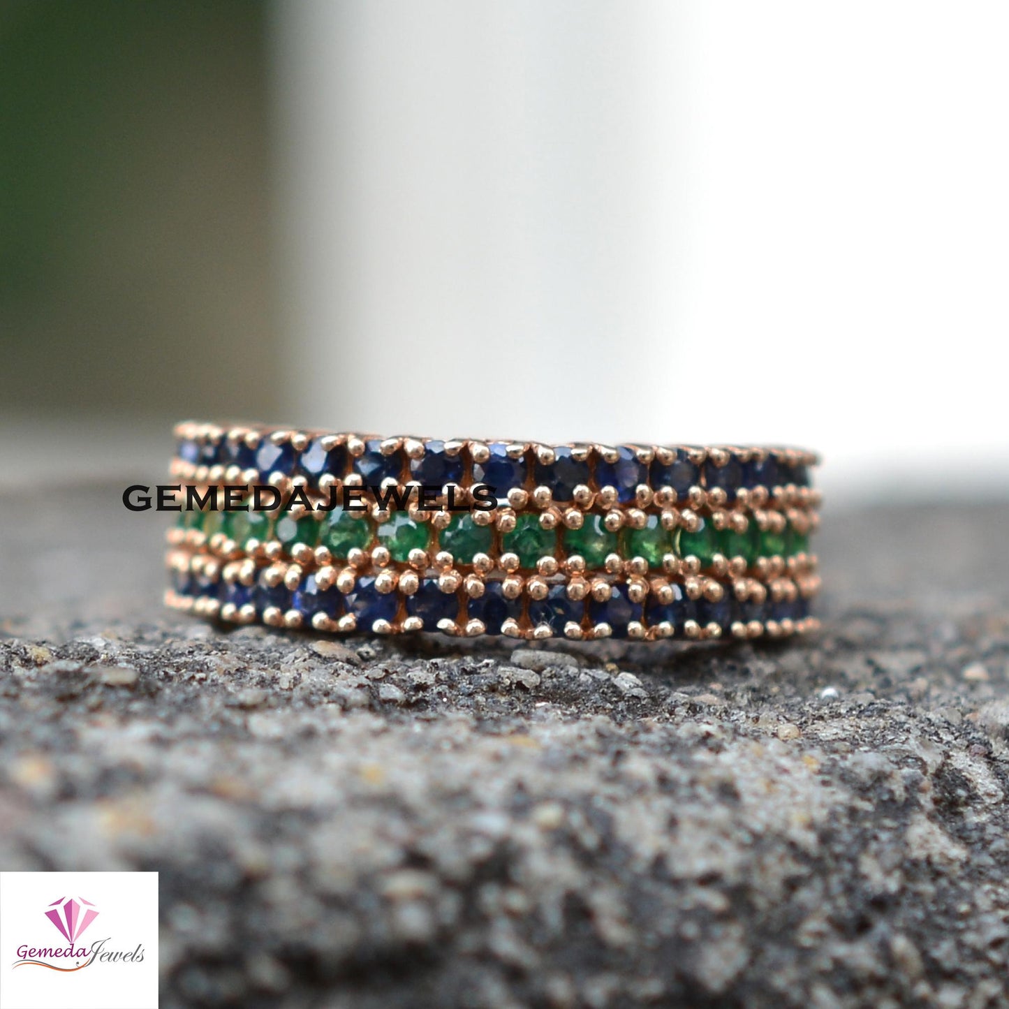 Charming Blue Sapphire Ring, Emerald Gemstone Jewelry, Gold Vermeil Ring Jewelry, 925 Silver Ring, Gemstone Jewellery, Valentine's Day Gift