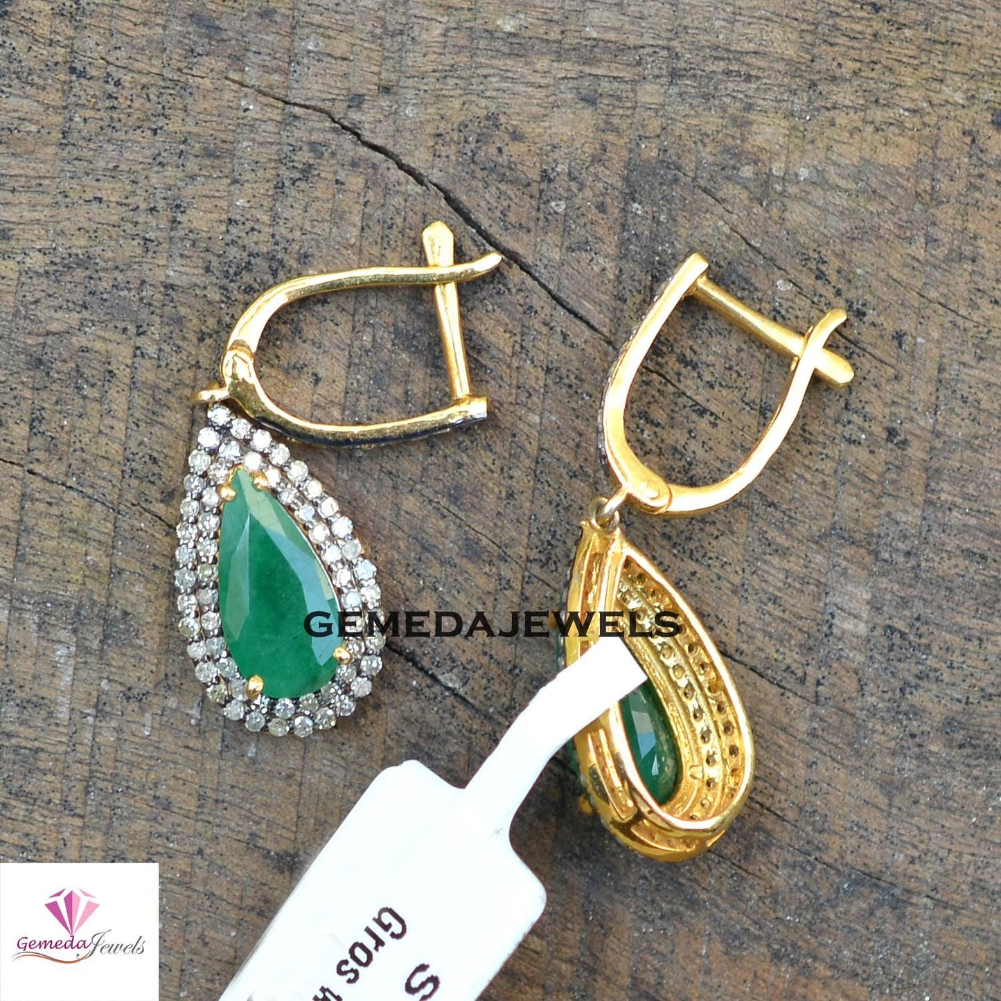 Natural Emerald Gemstone Earrings, 925 Silver Jewelry, 14k Gold Plated Earring, Pave Diamond Earrings Jewelry, Minimalist Jewelry, Gift