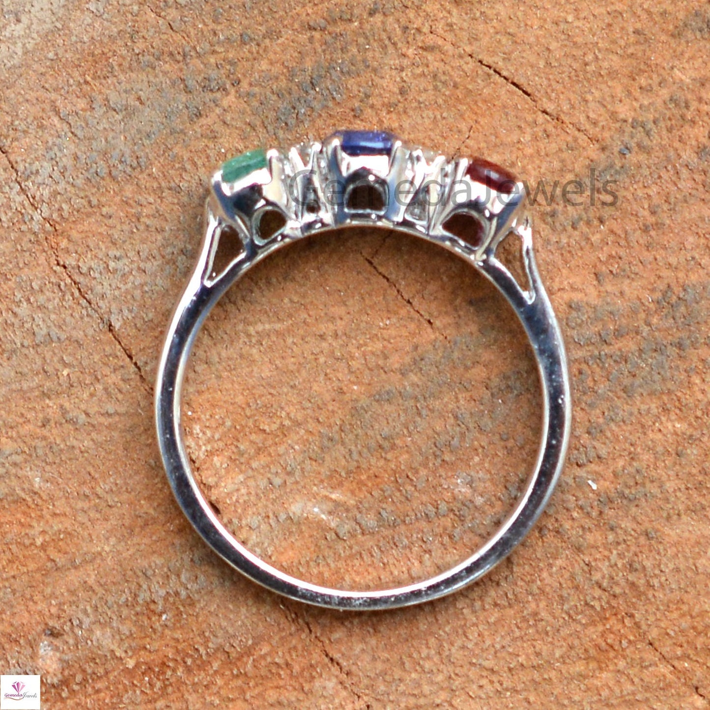 Natural Faceted Gemstone Ring, Emerald Ruby Sapphire Ring, Diamond Silver Ring, Gemstone Band Ring, 925 Silver Jewelry, Valentine Day Gift