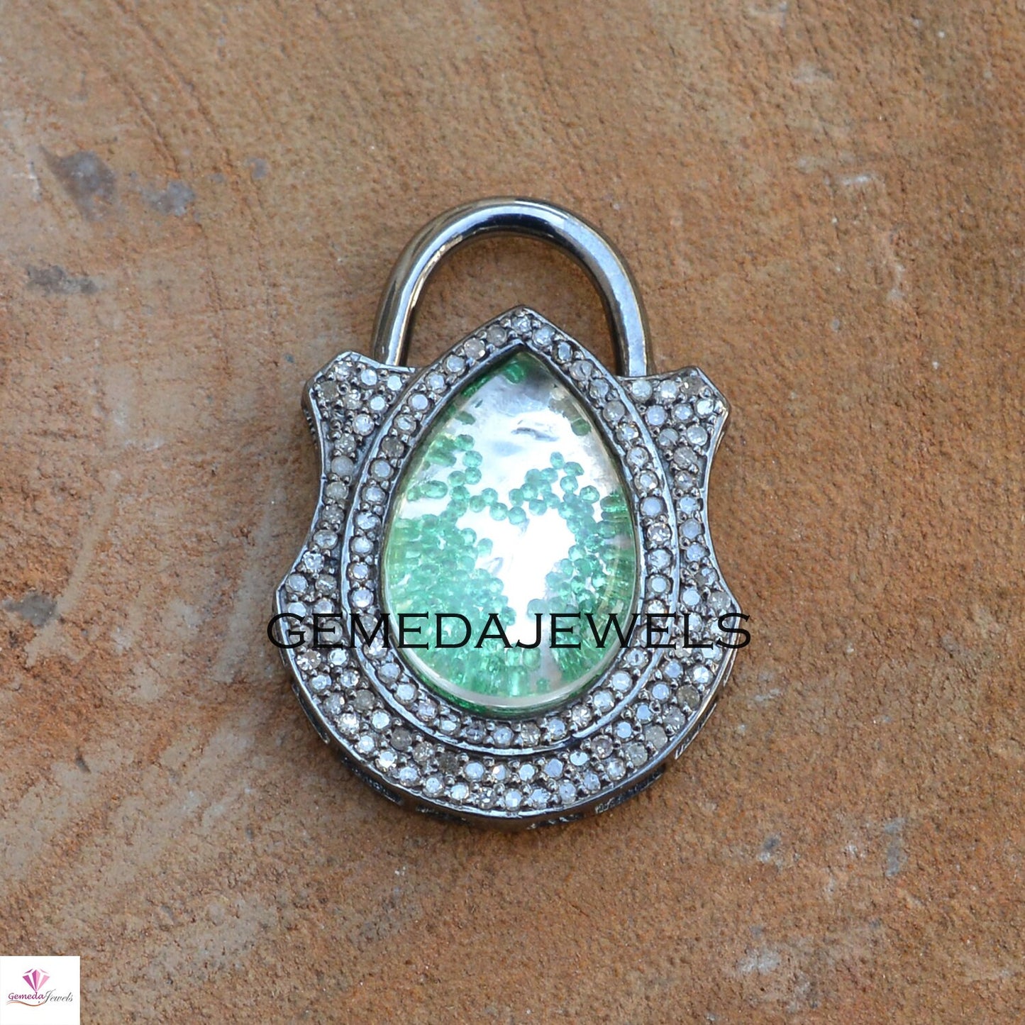 Pave Diamond Padlock Pendant, Sterling Silver Jewelry, Diamond Shaker Pendant, Crystal Pendant Necklace, 16" Silver Lin Chain, Gift For her