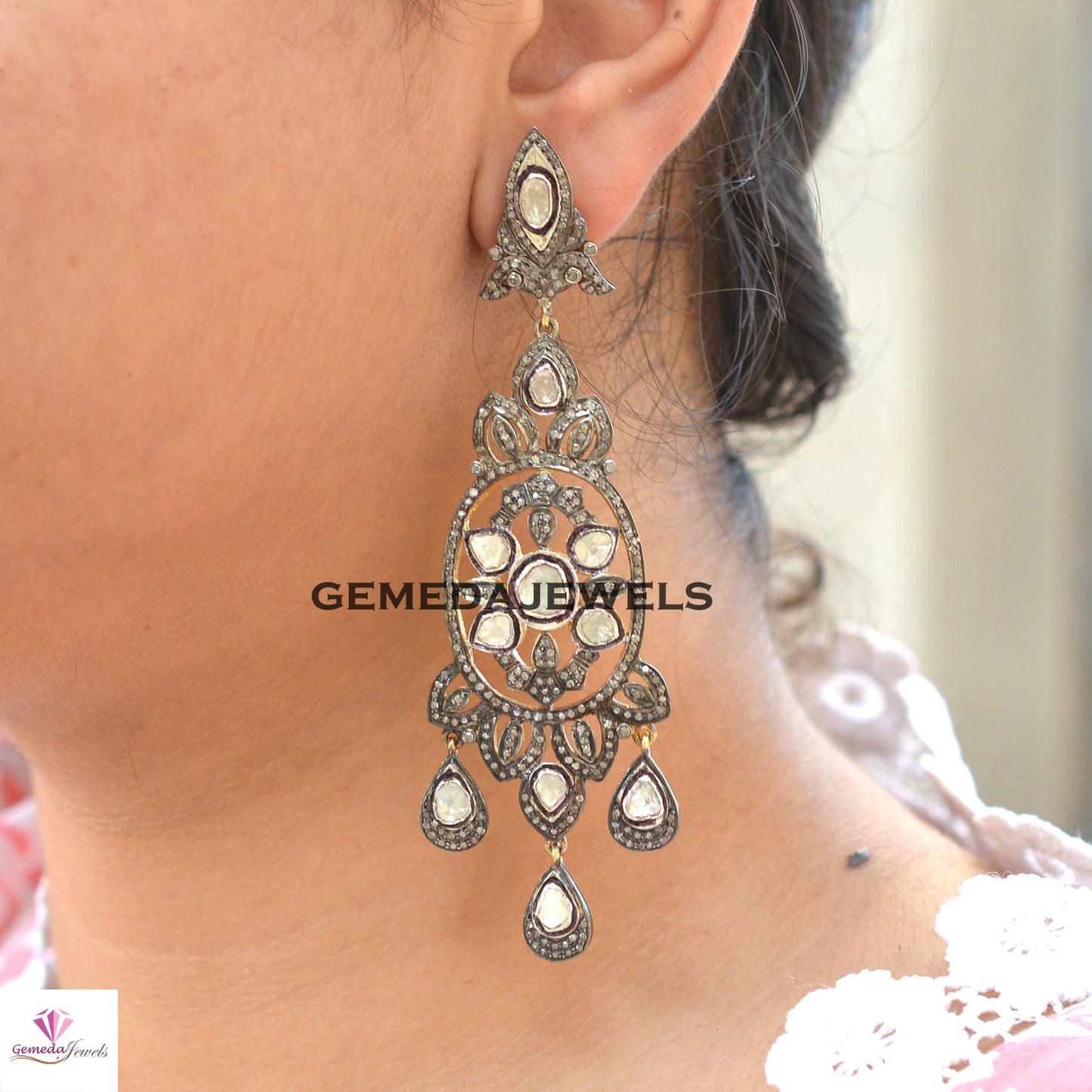 Sparkling Polki Diamond Earrings, 925 Silver Jewelry, Antique Earring Jewelry, 14k Gold Vermeil Earrings, Diamond Jewellery, Wedding Jewelry