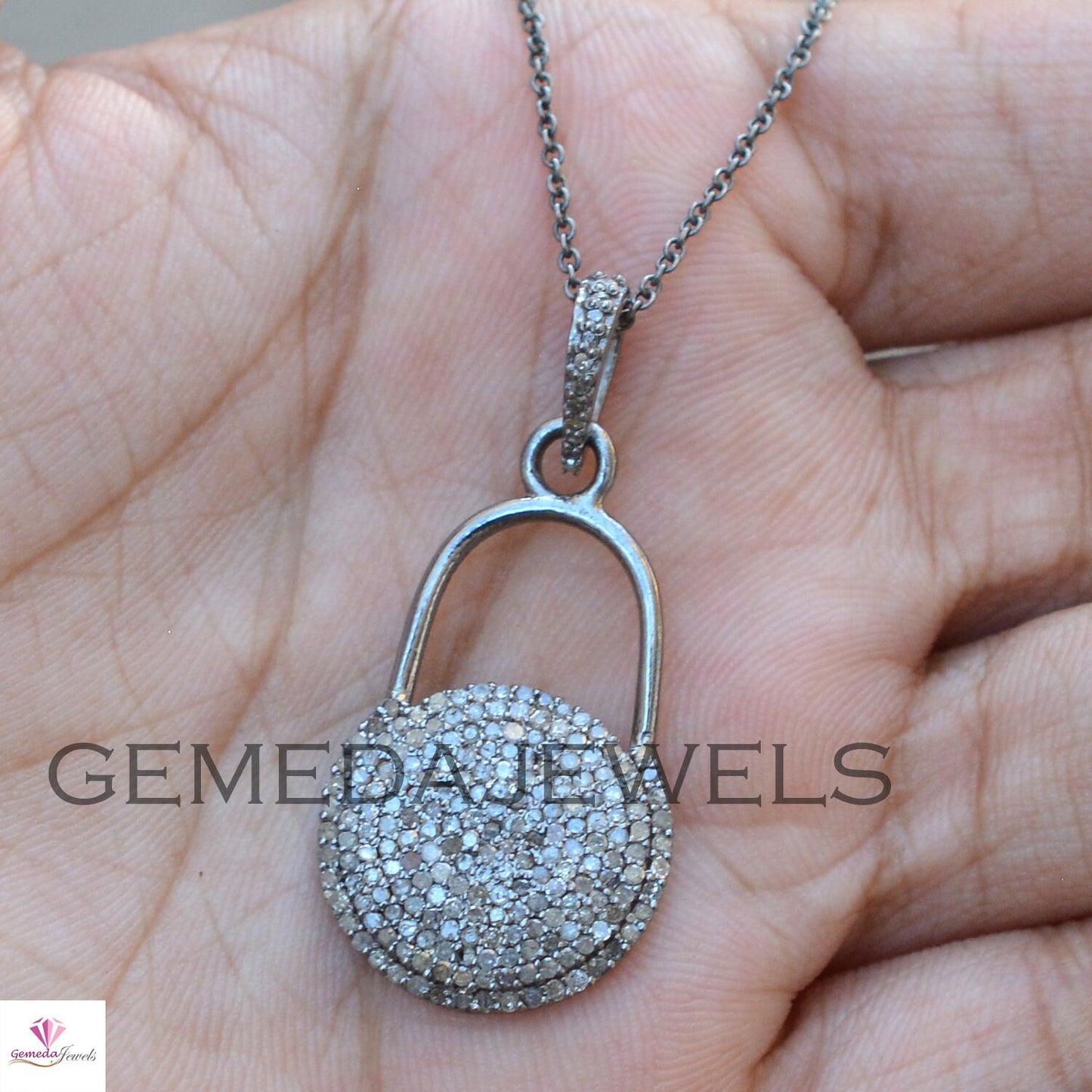 1.25cts Pave Diamond Pendant, Sterling Silver Jewelry, Diamond Lock Jewelry, Diamond Silver Padlock Necklace, Birthday Gift, Size 39X18 MM