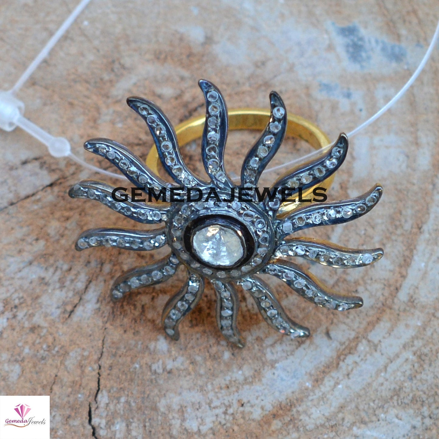 Rose Cut Polki Diamond Sun Ring, 925 Sterling Silver Ring, Diamond Silver Jewelry, 14k Gold Filled Ring, Sun Flower Pave Diamond Ring, Gifts