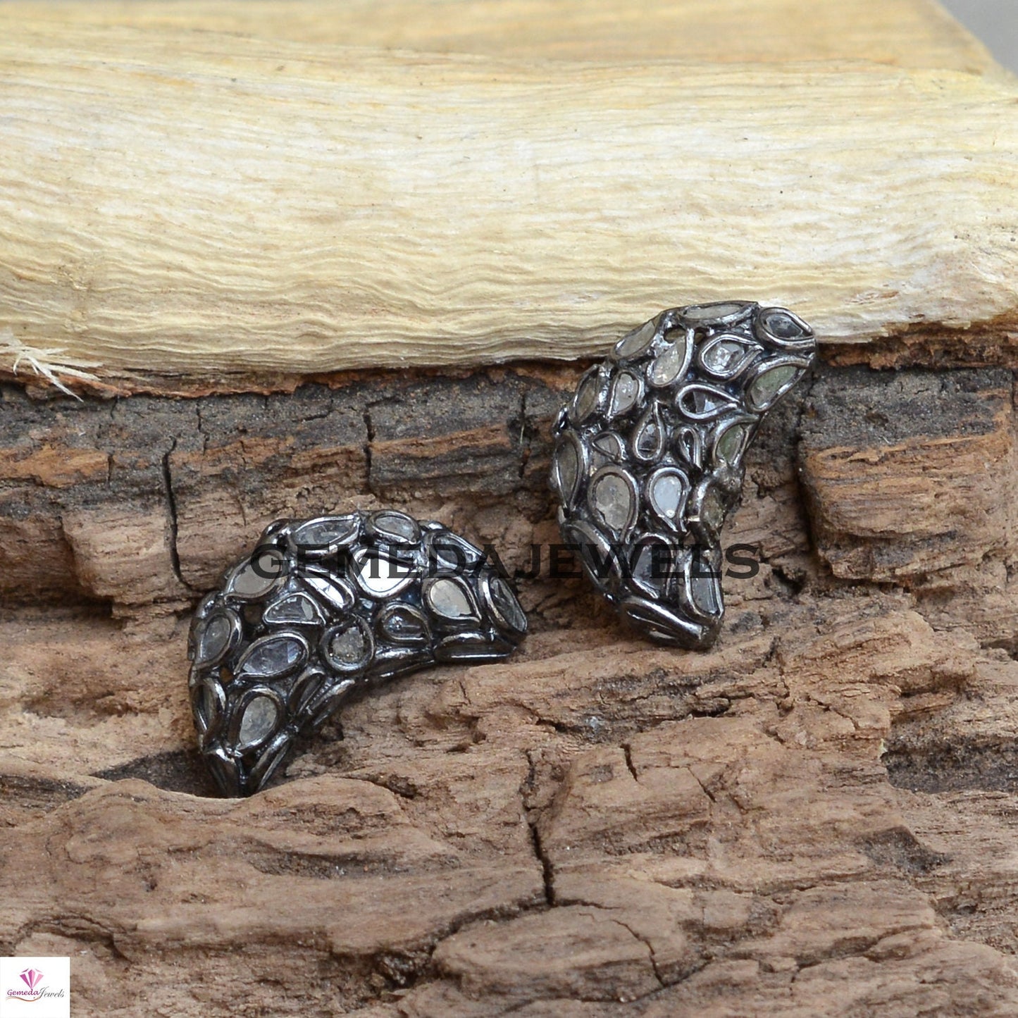 Sale!! Polki Diamond Slice Beads, Half Moon Beads, 925 Silver Diamond Beads, Slice Diamond Beads, Handmade Jewelry, Diamond Finding Beads