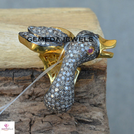 Pave Diamond DUCK Ring, Gold Plated Jewelry, 925 Silver Ring, Silver DUCK Ring, Ruby Gemstone Ring, Beautiful Ring Jewelry, Gift For her