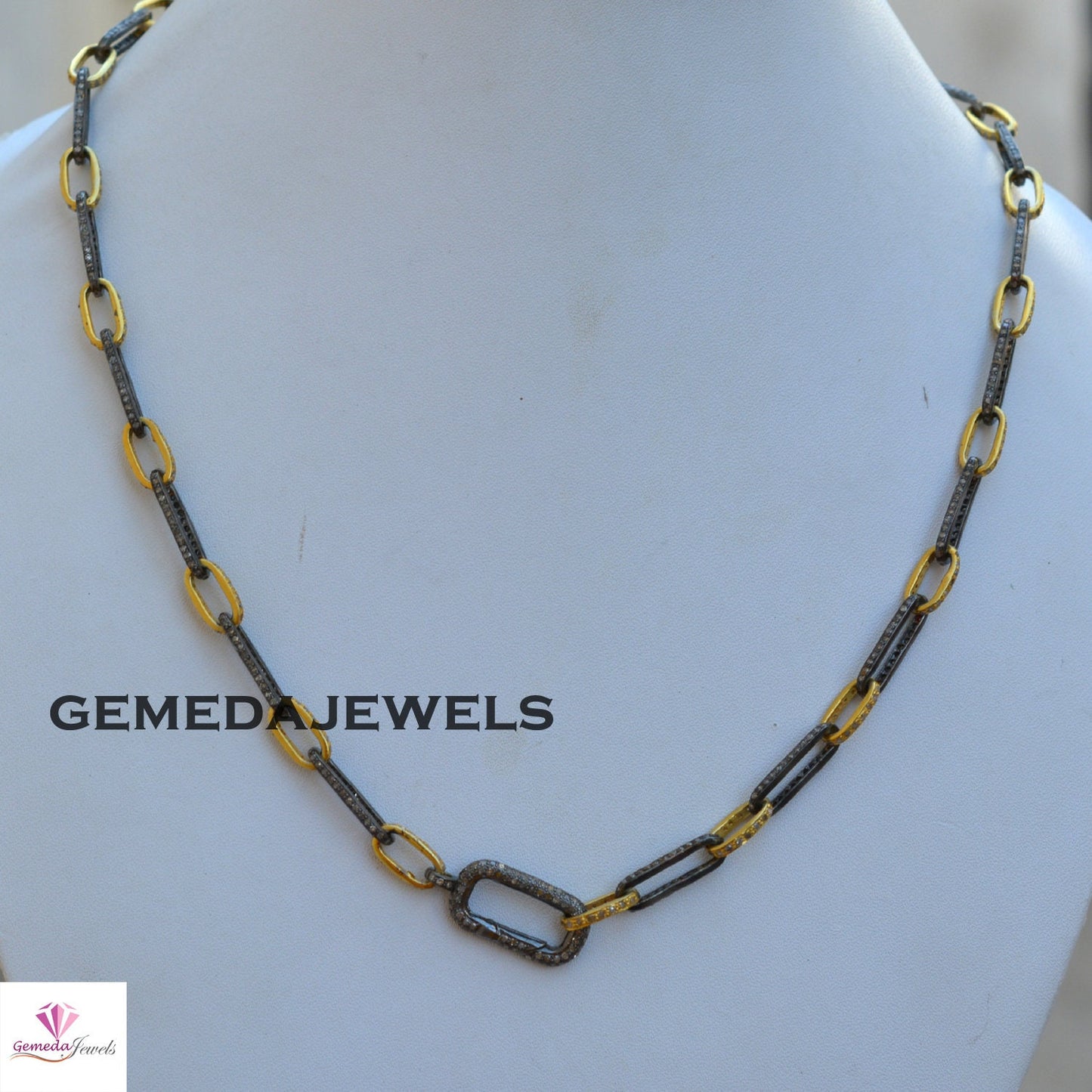 7.85 cts Pave Diamond Chain, 925 Silver Jewelry, Paperclip Link Chain Necklace, Diamond Silver Jewelry, 20" Link Chain, Lobster Claw Lock