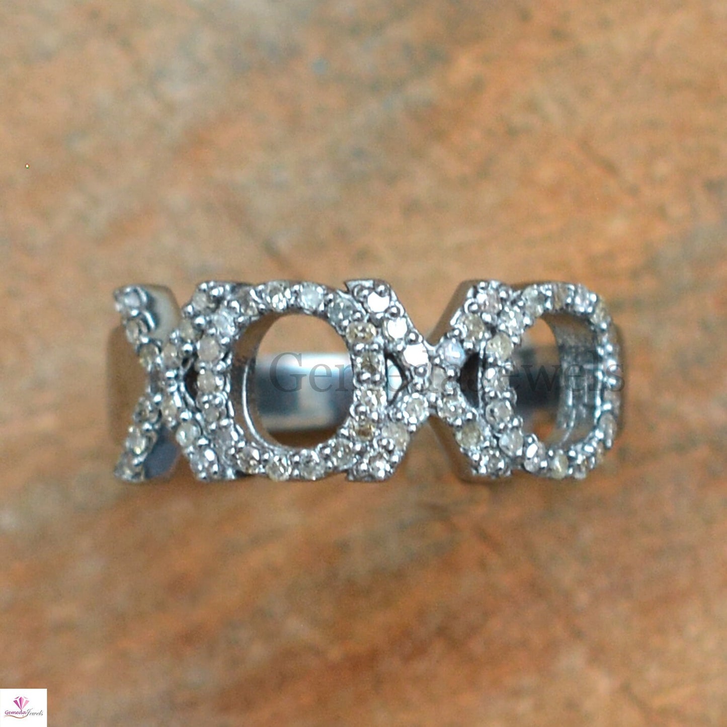 Sterling Silver Jewelry, Pave Diamond Ring, 'XOXO' Alphabet Beautiful Unique Ring, Handmade Diamond Ring, Engagement Wedding Gift For Her