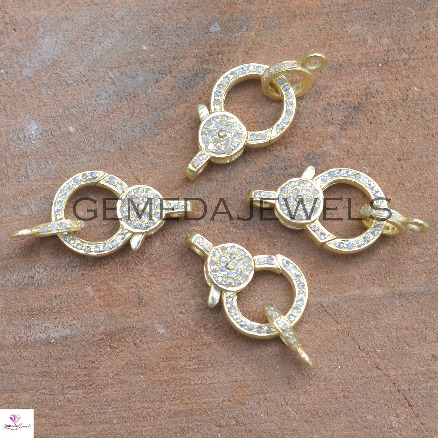 Yellow Gold Vermeil Diamond Clasp Lock, 925 Silver Jewelry, Pave Diamond Lobster Clasp, Diamond Clasp Finding Jewelry, Both Side Diamond