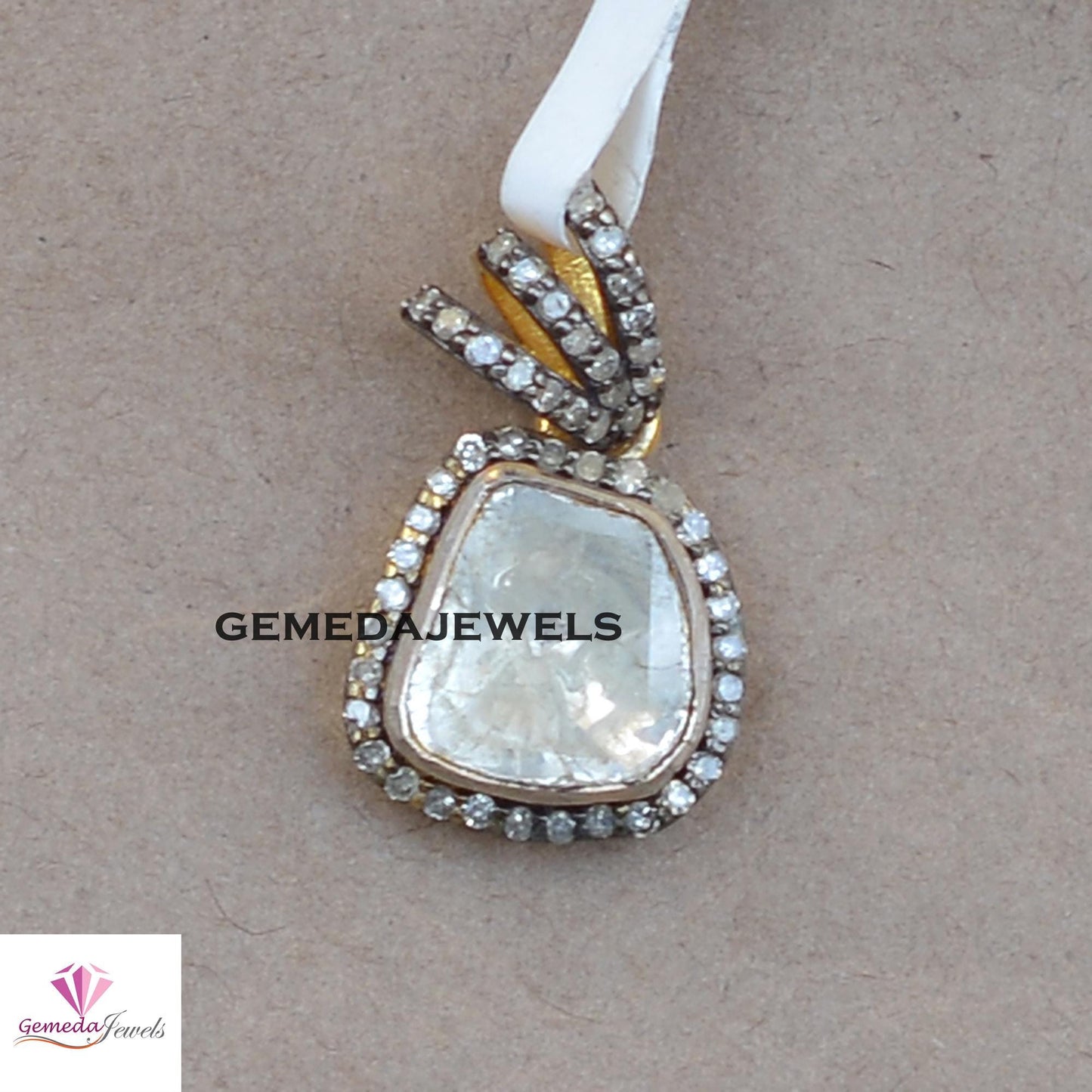 Classic Polki Diamond Pendant, 16" Link Chain Necklace, 925 Silver Jewelry, Gold Vermeil Pendant, Pave Diamond Pendant, Valentine's Day Gift