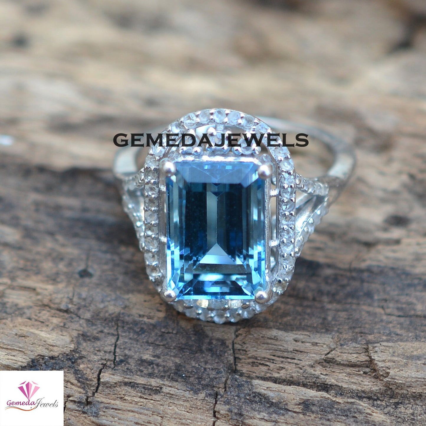 Sale!! Blue Topaz Ring, 925 Sterling Silver Jewelry, Pave Diamond Ring, Gemstone Silver Jewelry, Diamond Jewelry, Birthstone Ring Jewelry