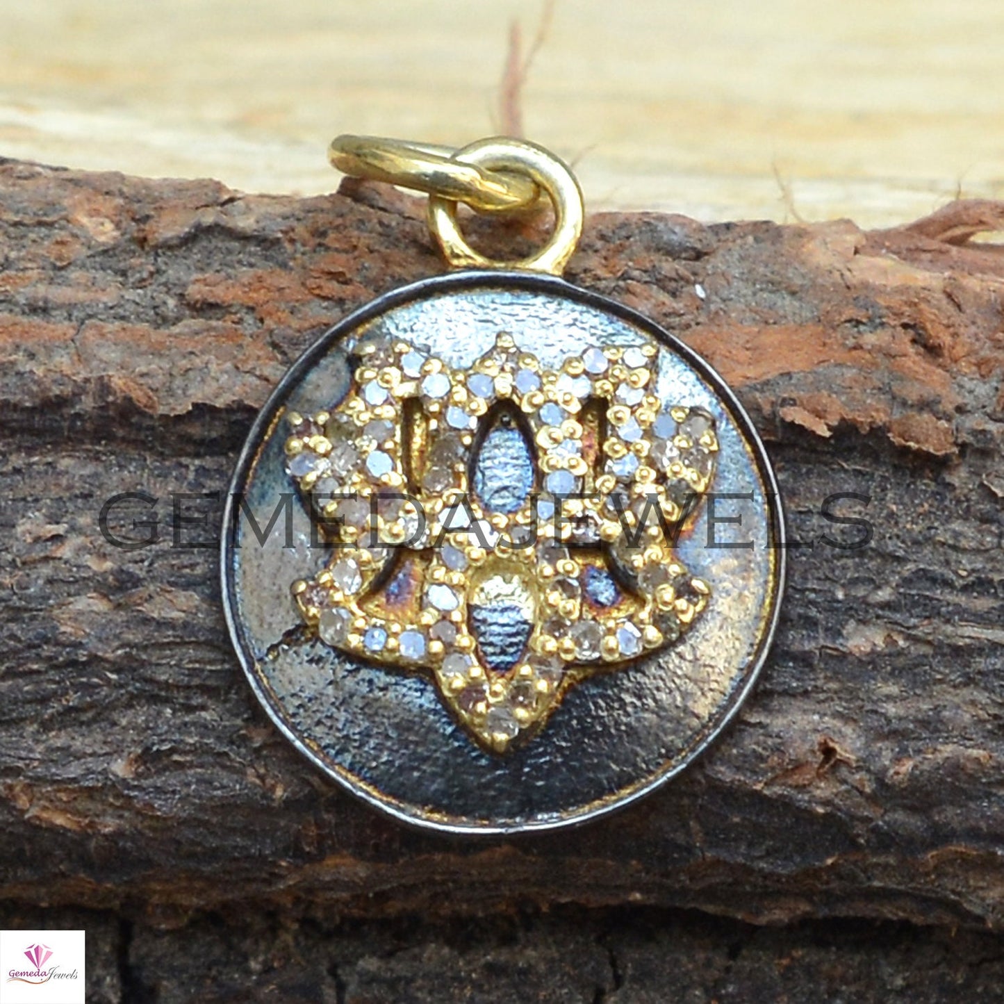Gold Vermeil 925 Silver Pendant, Genuine Pave Diamond Pendant, Handmade Silver Necklace Jewelry, Diamond Charm Flower Pendant, Gift For Her