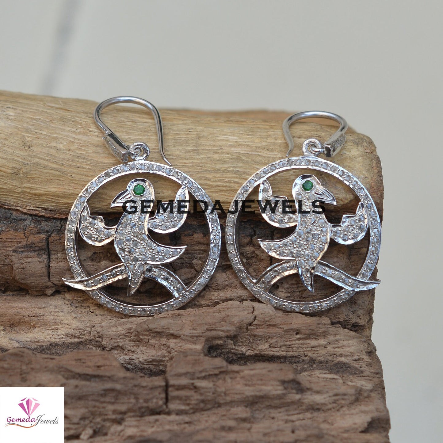 Pave Diamond Bird Earrings, 925 Sterling Silver Jewelry, White Rhodium Plated Earrings, Diamond Silver Earrings, Ear Wire Earring, Gifts