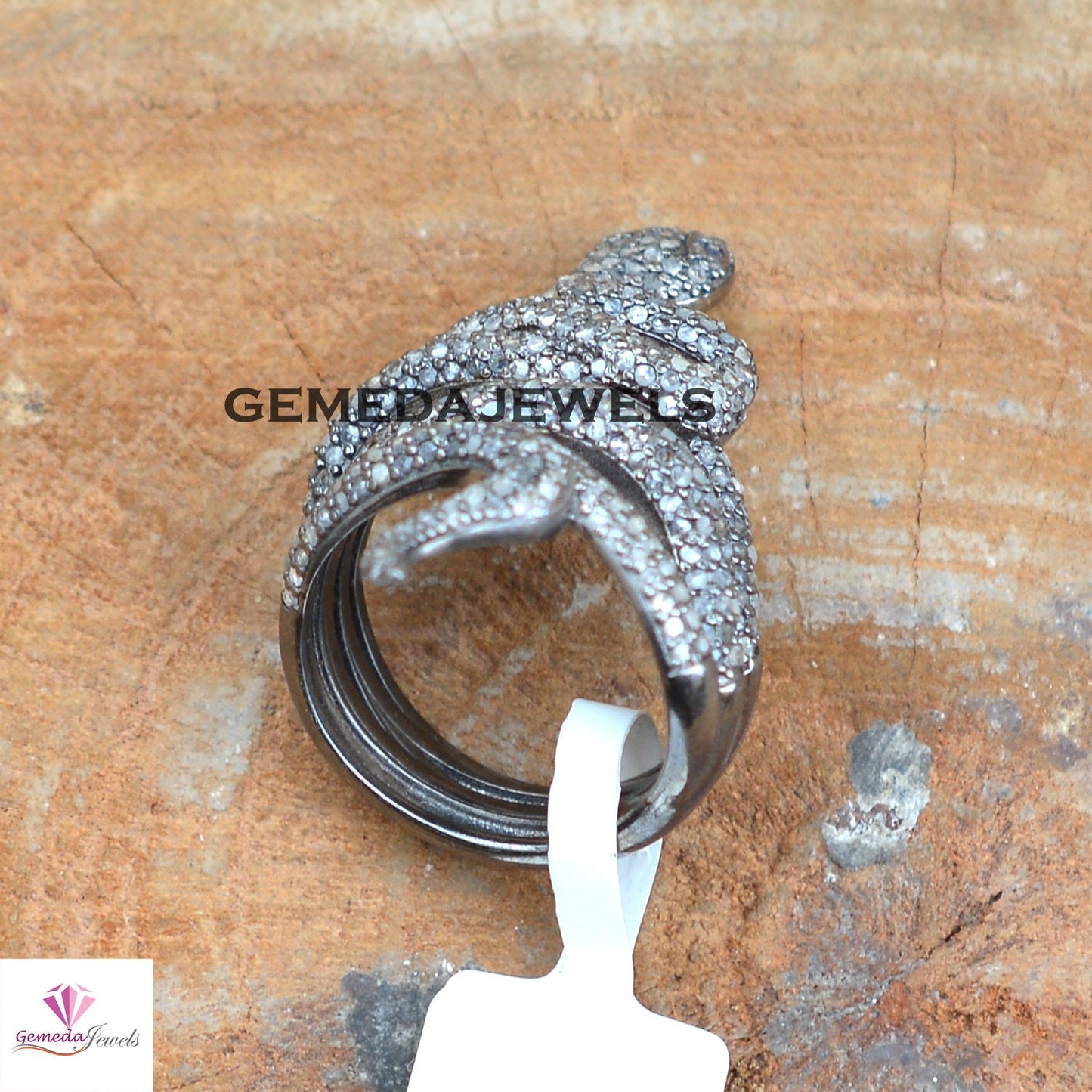 Pave Diamond Snake Ring, Blue Sapphire Eye Snake Ring, Solid 925 Silver Jewelry, Diamond Wrap Snake Ring, Animal Diamond Jewellery, Gift