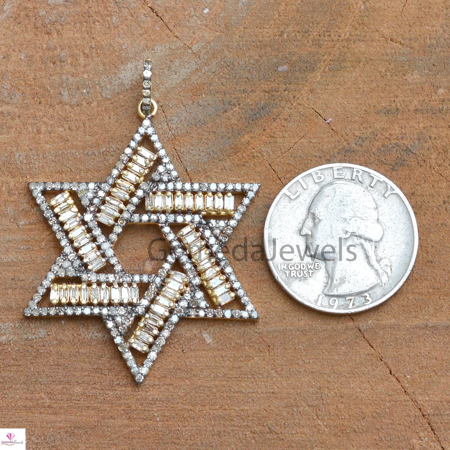 Sale Baguette Diamond Star Pendant, Pave Diamond Handmade Jewelry, 925 Silver Pendant, Star of David Pendant Necklace, 16" Link Chain, Gifts