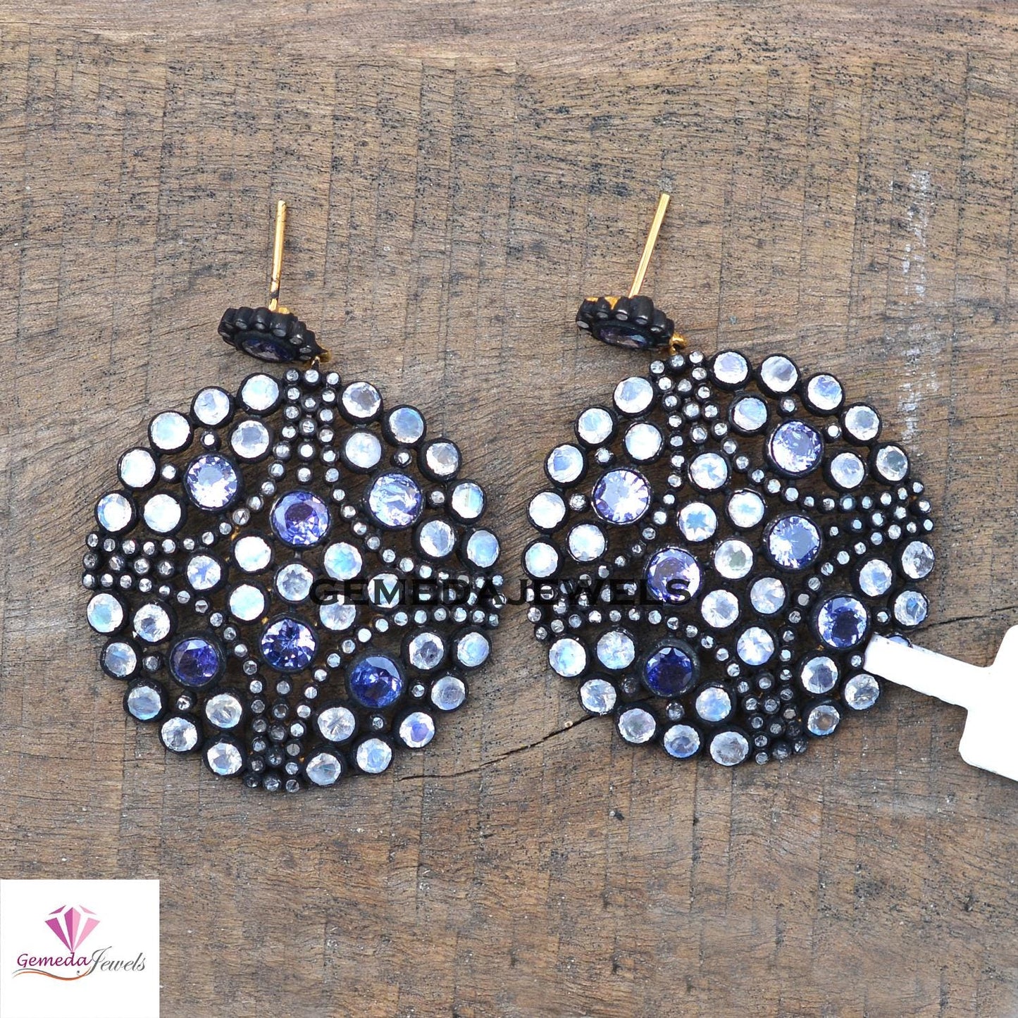 Genuine Tanzanite Earrings, Moonstone Earrings Jewelry, Gemstone Diamond Earring, 925 Silver Jewelry, Rhodium Plated Earrings, Gift For Her