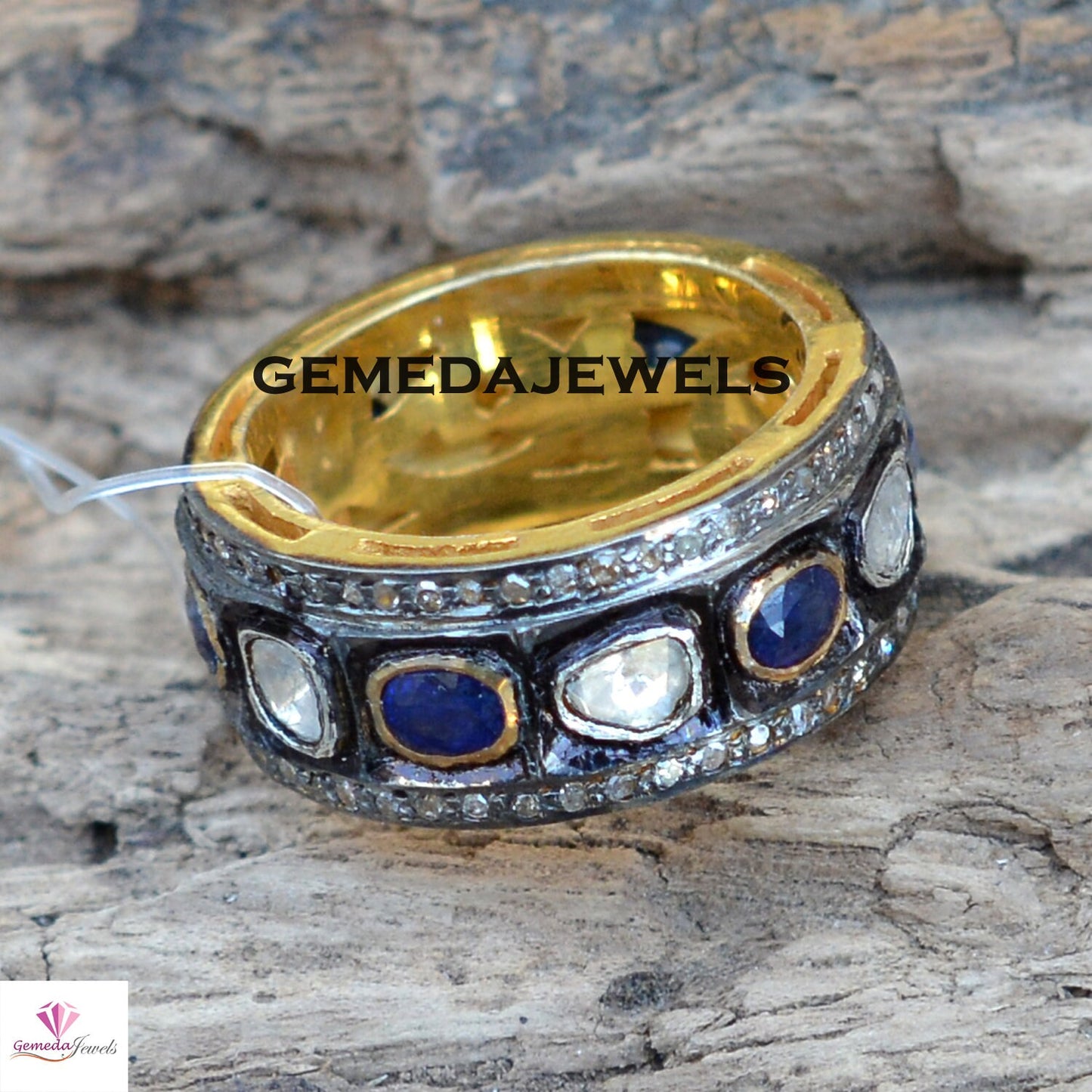 Polki Diamond Band Ring, Sapphire Silver Ring, 925 Silver Jewelry, Gold Plated Band Ring, Eternity Band Ring, Pave Diamond Jewelry, Gifts