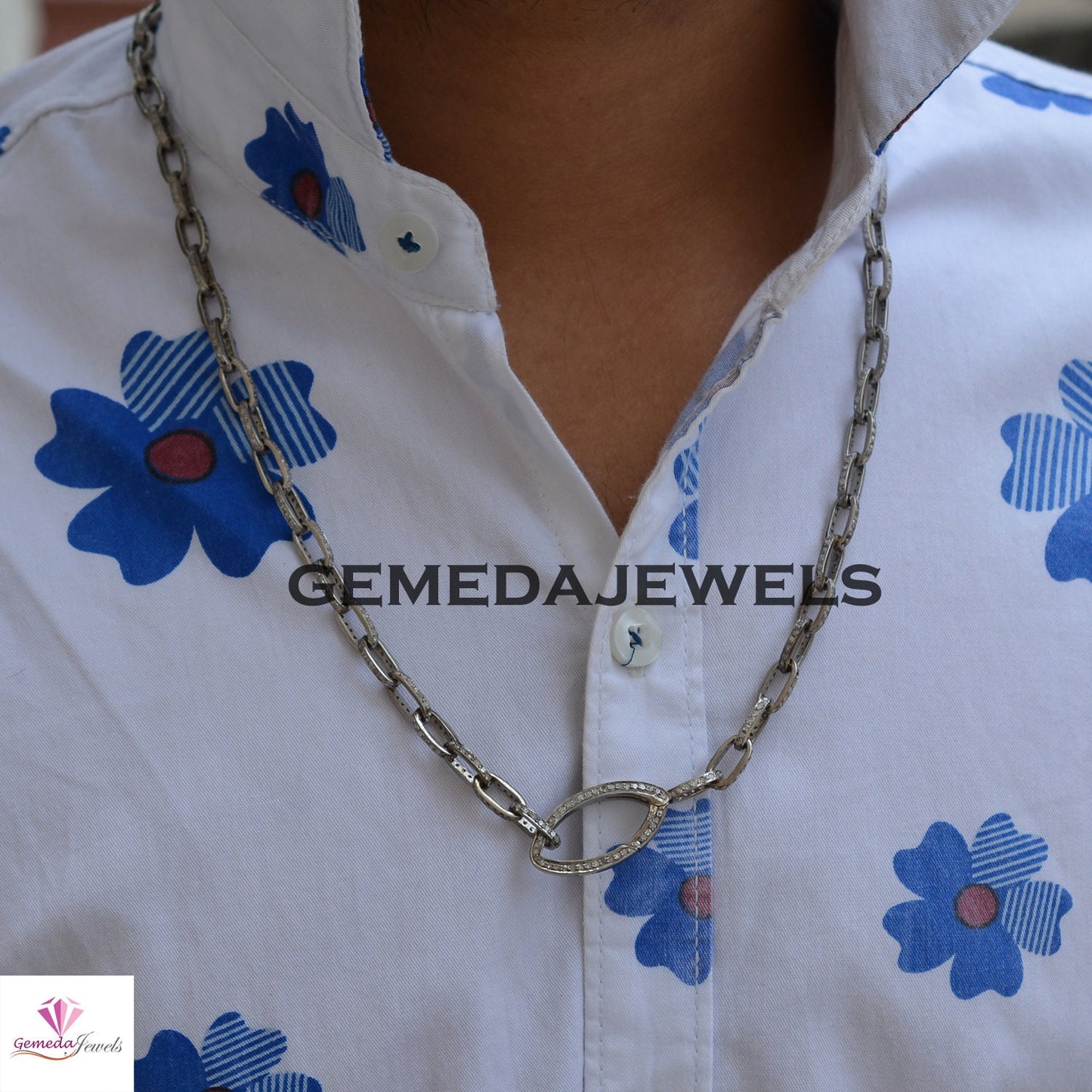 Sale Real Pave Diamond Link Chain Necklace, Solid 925 Silver Necklace, Diamond Silver Jewelry, 24" Long Necklace Chain, Unisex Jewelry, Gift