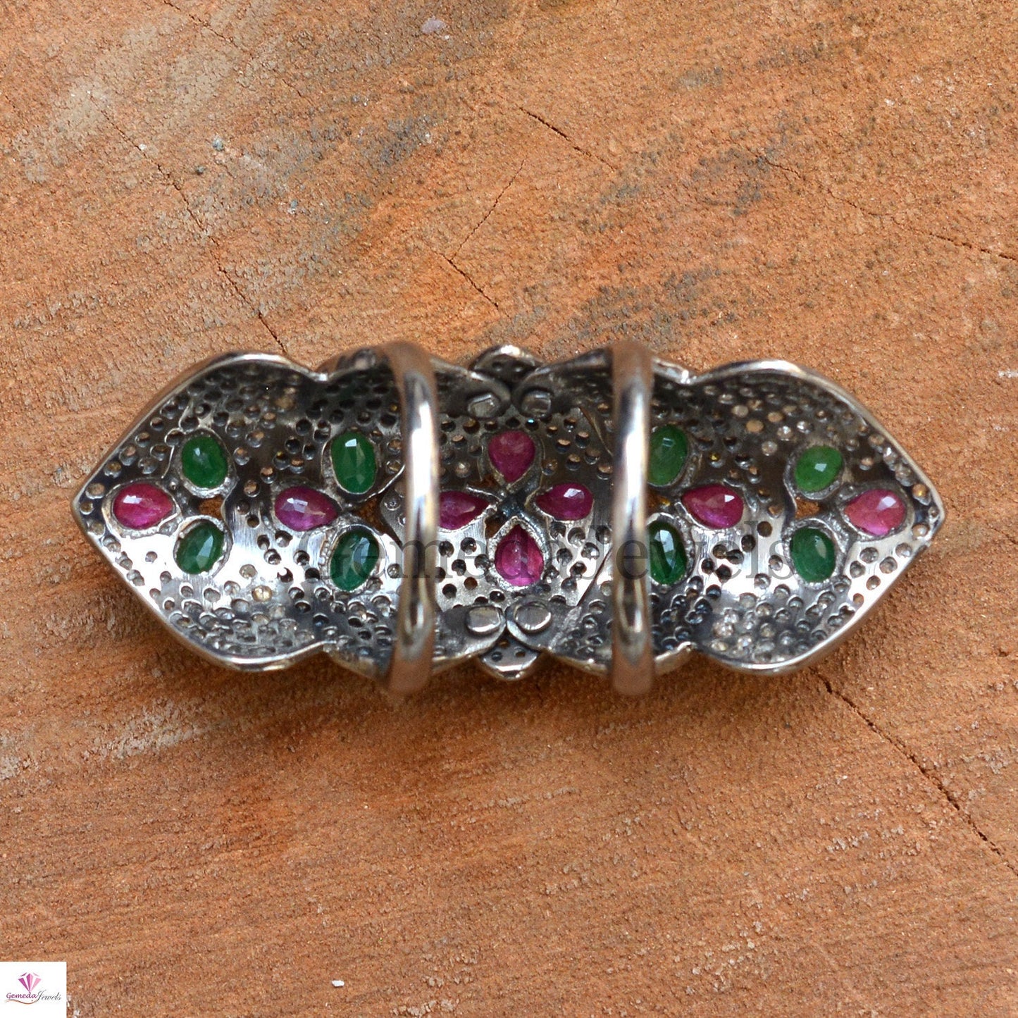 Natural Pave Diamond Gemstone Knuckle Ring, Ruby Emerald Flower Ring, Pave Diamond Full Finger Knuckle Ring, Handmade Jewelry, Gift For Her