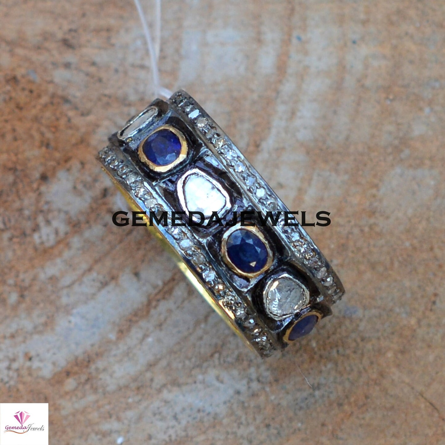 Polki Diamond Band Ring, Sapphire Silver Ring, 925 Silver Jewelry, Gold Plated Band Ring, Eternity Band Ring, Pave Diamond Jewelry, Gifts