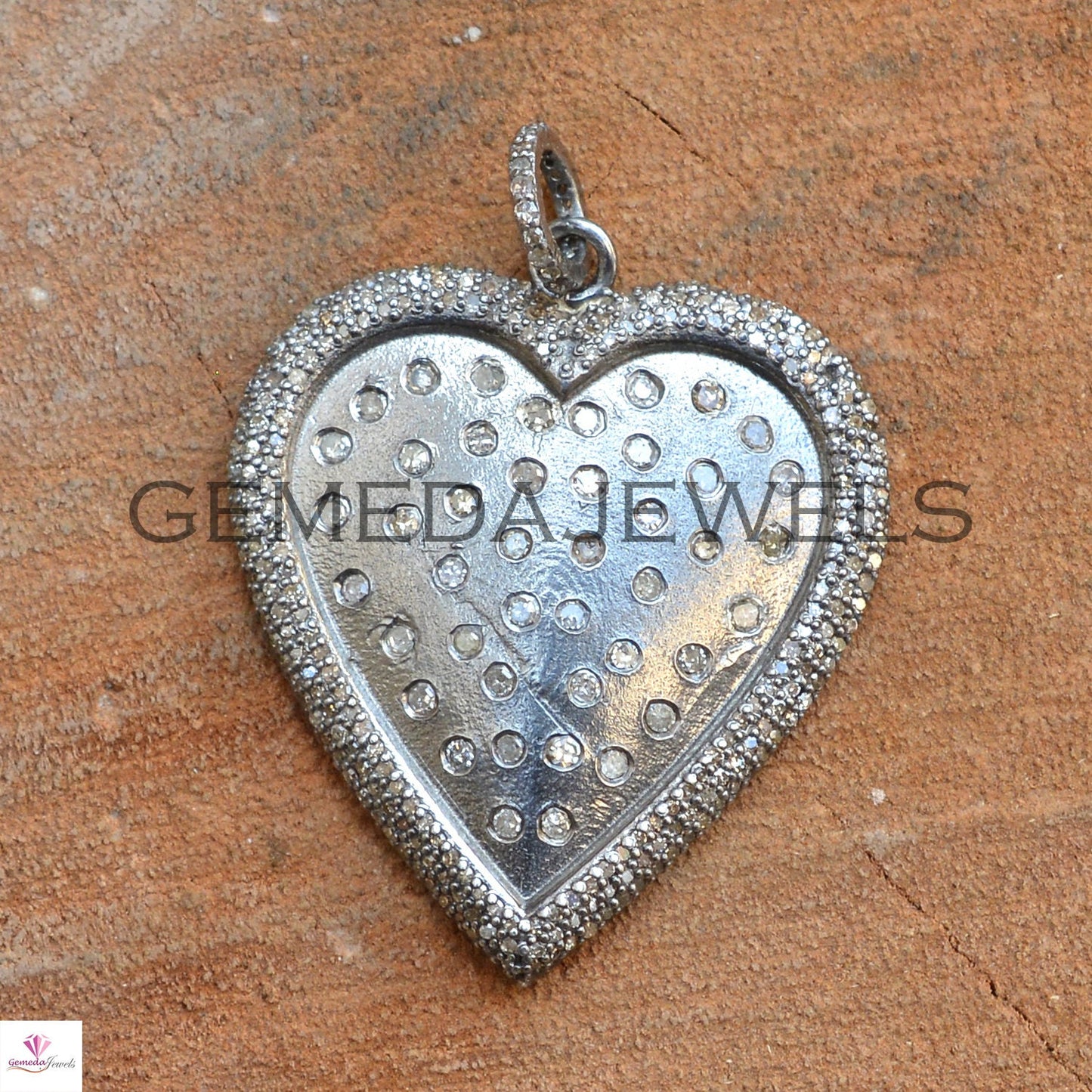 Sale!! 16" Link Chain Necklace, Pave Diamond Pendant, 925 Sterling Silver, Diamond Heart Pendant, Silver Heart Pendant Jewelry, Gift For Her