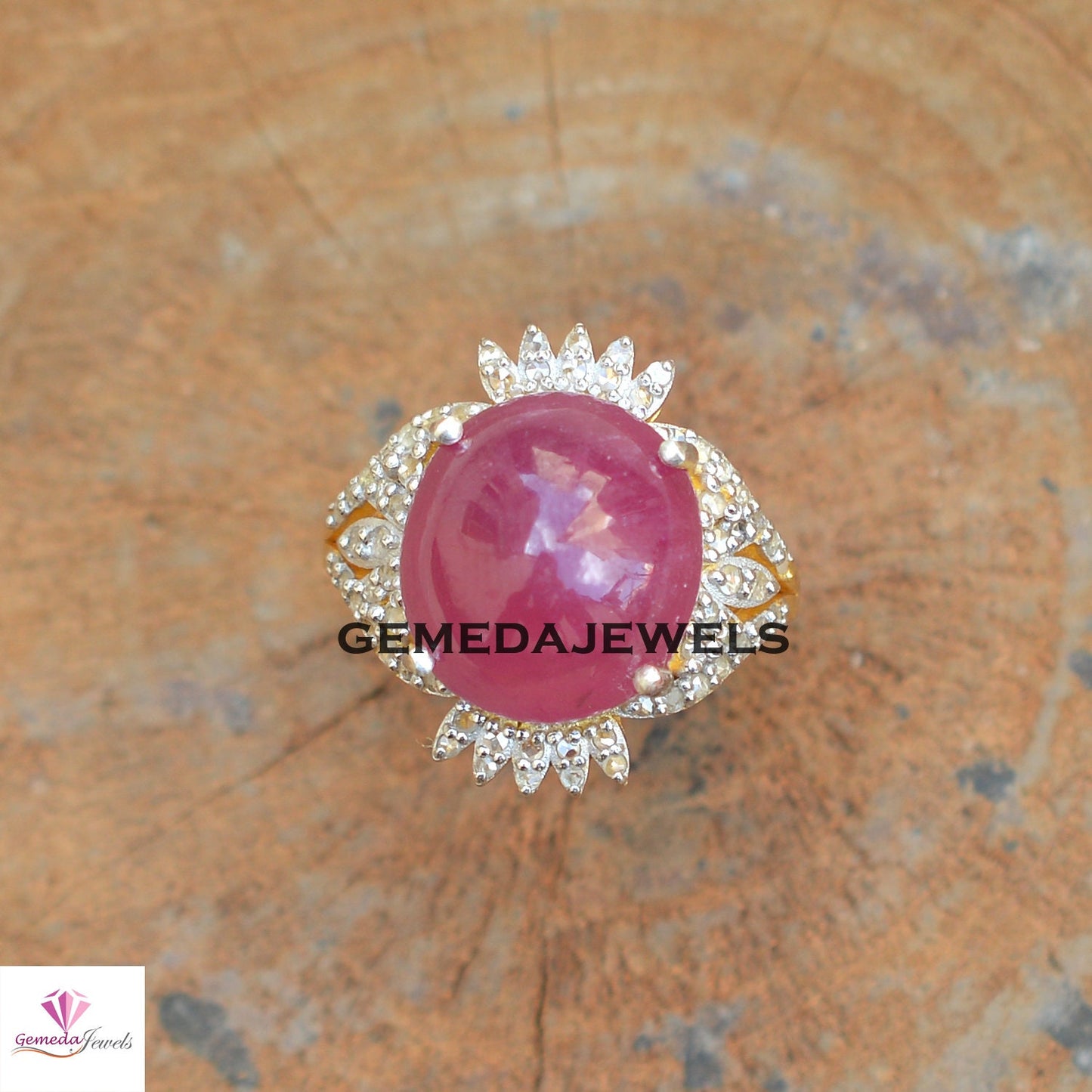 Gorgeous Red Ruby Gemstone Ring, Sterling Silver Ring, Pave Diamond Jewelry, Gemstone Ring Jewelry, 14k Gold Vermeil Jewelry, Gift For Her